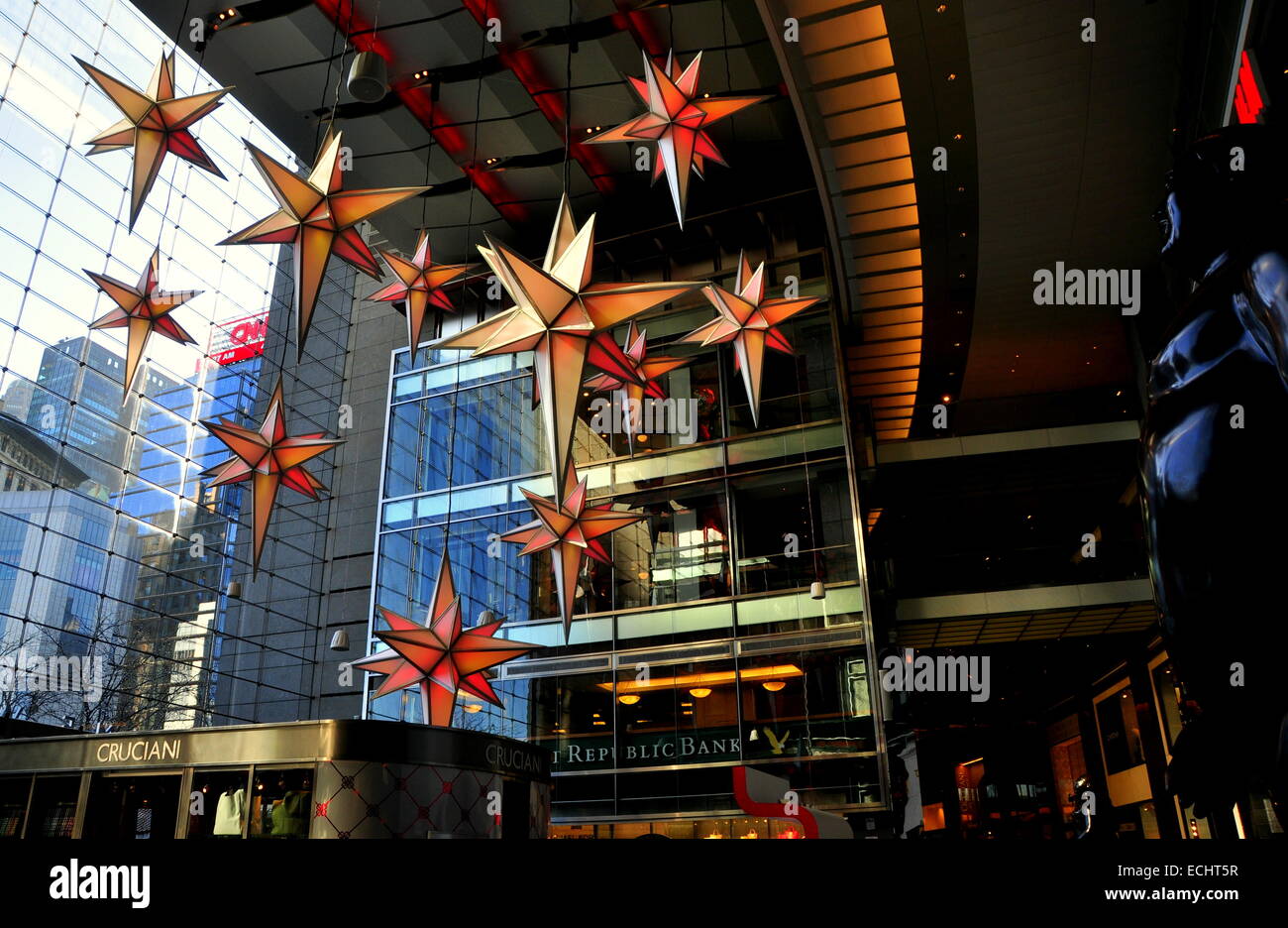 Nyc Dazzling Christmas Stars Hang From The Atrium Ceiling Of The