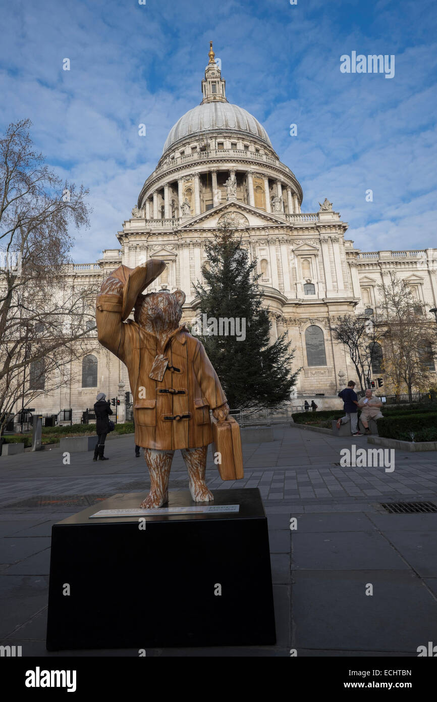 Statue of Paddington Bear opposite St Paul's Cathedral, London Stock