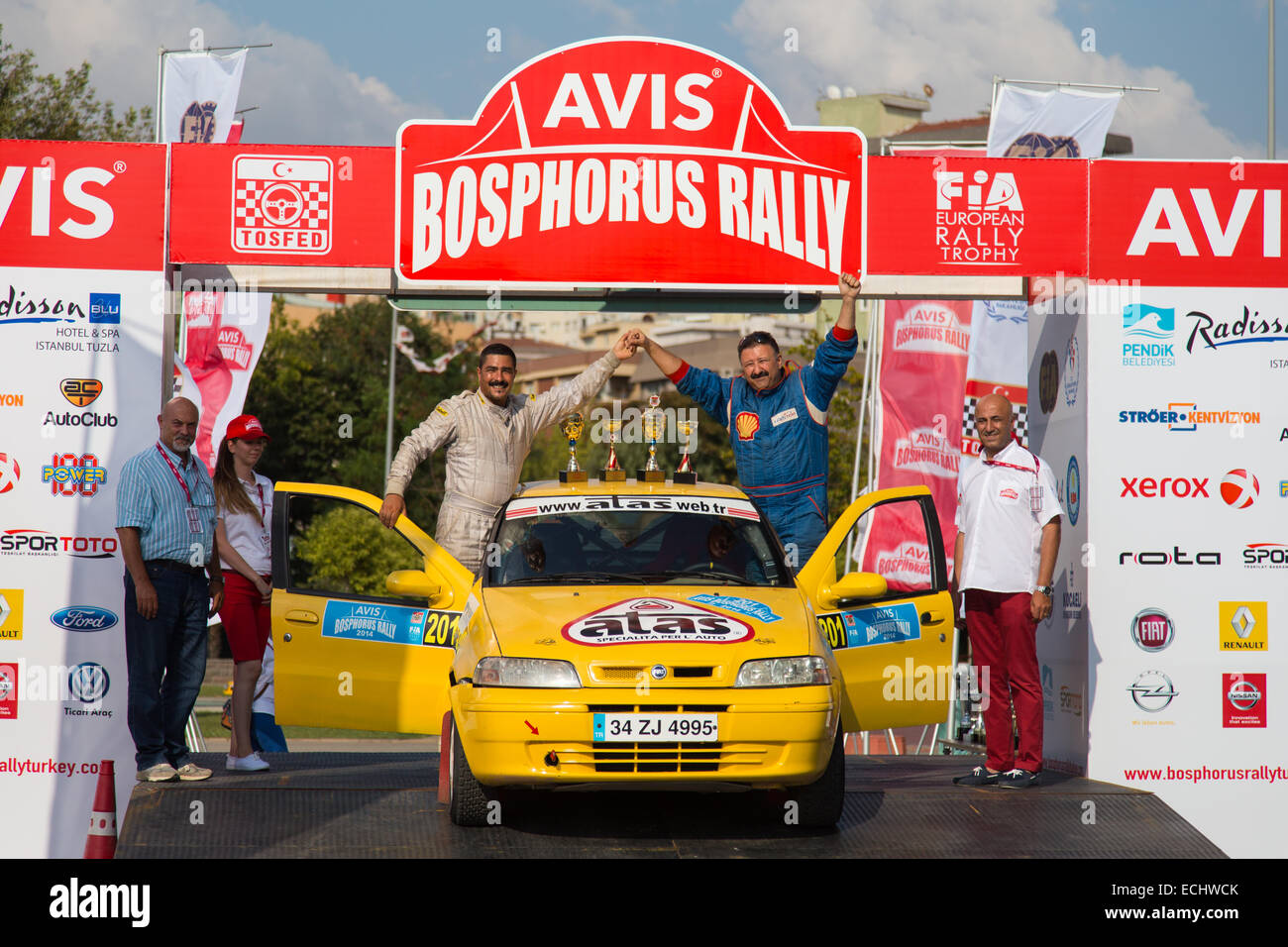 ISTANBUL TURKEY AUGUST 17 2014 Murat Guray Fiat Palio car Podium ...