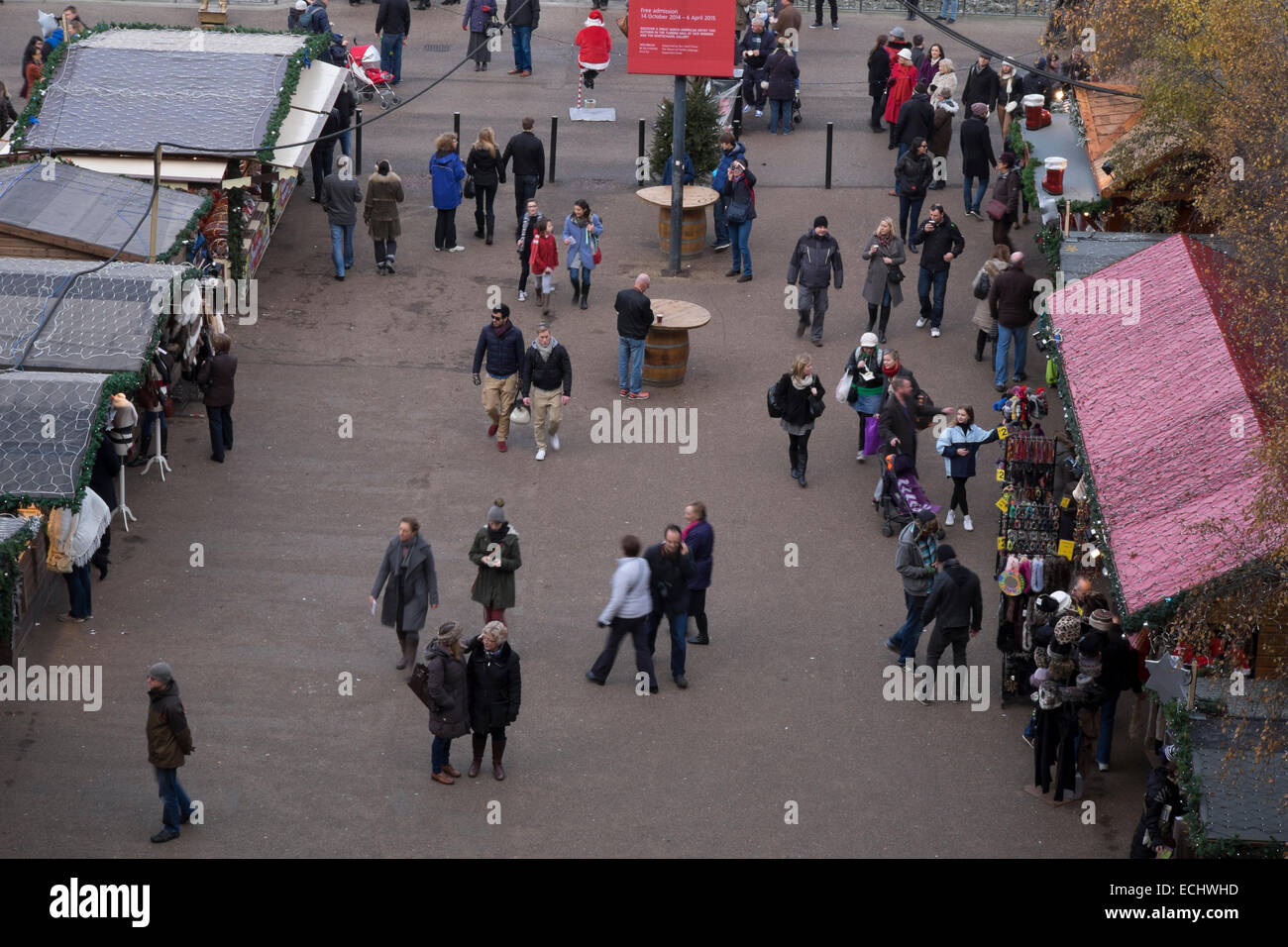 Aerial view of people shopping at London's Xmas Market at the Tate Modern Gallery Stock Photo