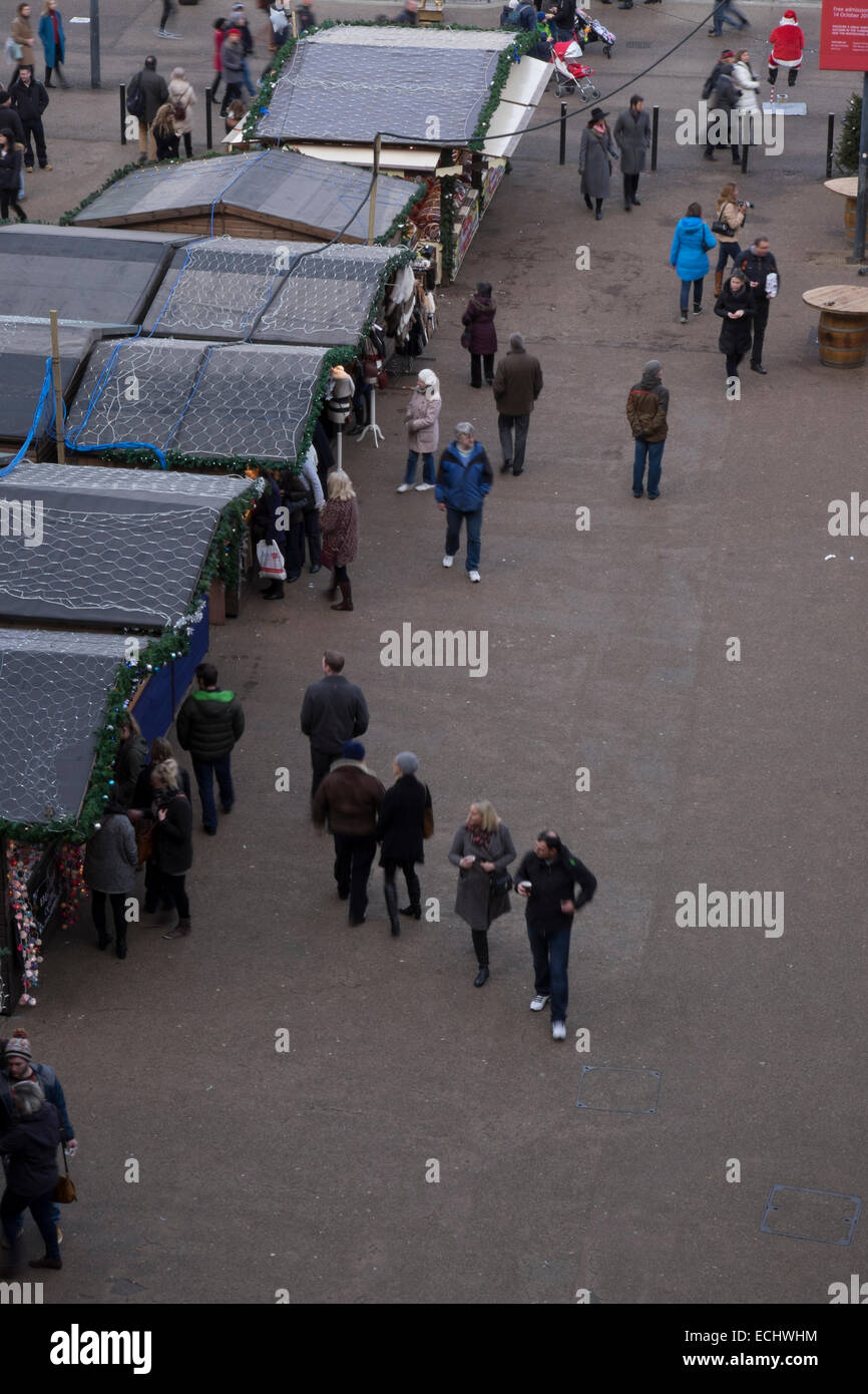 Aerial view of people shopping at London's Xmas Market at the Tate Modern Gallery Stock Photo