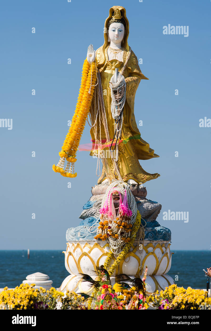 Guanyin image by the sea in Bang Saen, Chonburi Province in Thailand. Stock Photo