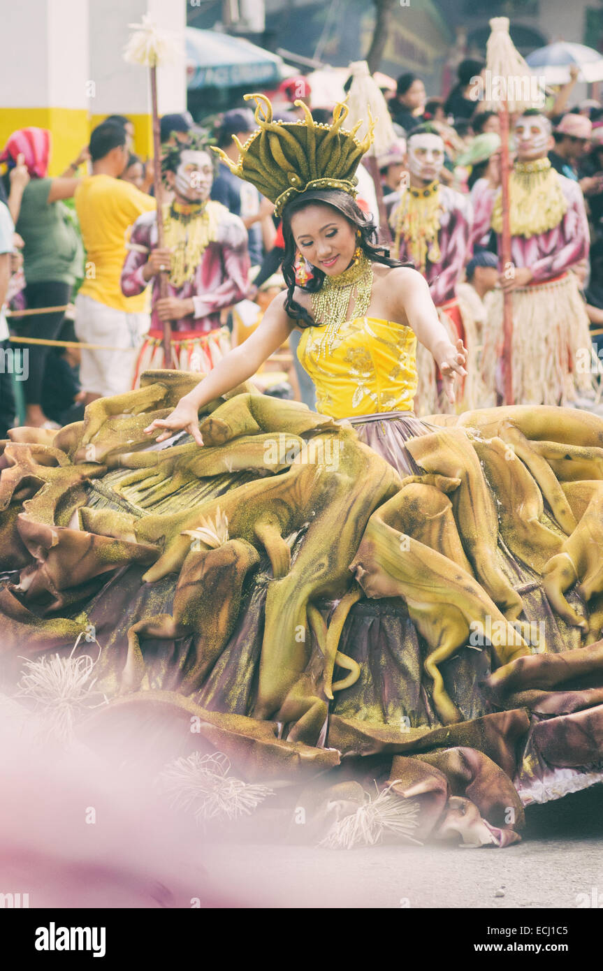 Beauty pageant procession during Sinulog festival celebrations in Cebu city of Philippines. Stock Photo