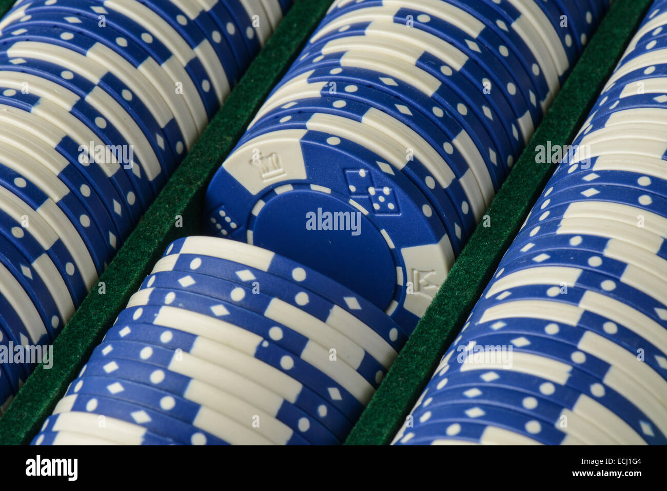 Blue Poker Chips in a Row Stock Photo Alamy