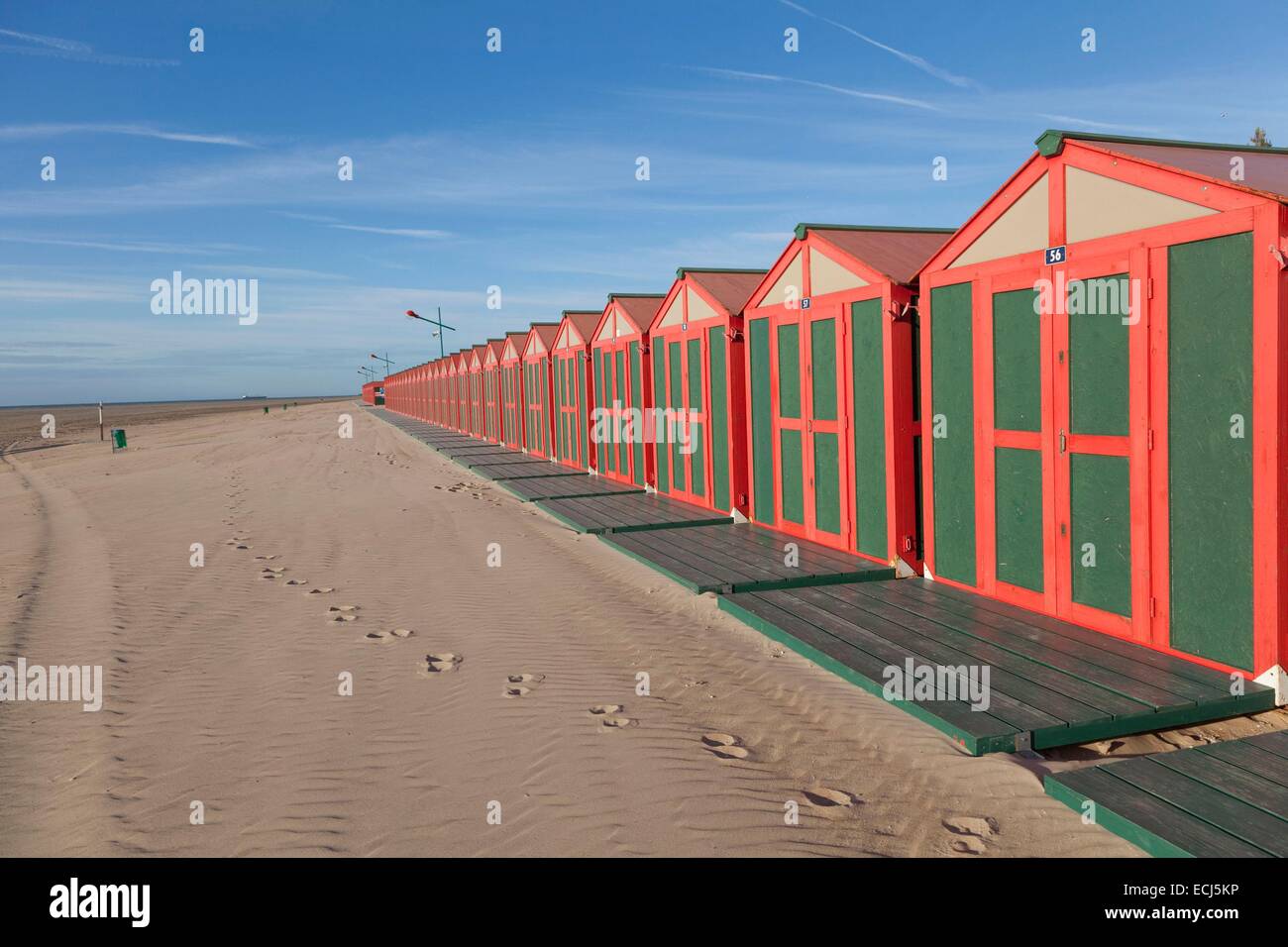 France, Nord, Petit fort philippe, beach huts Stock Photo