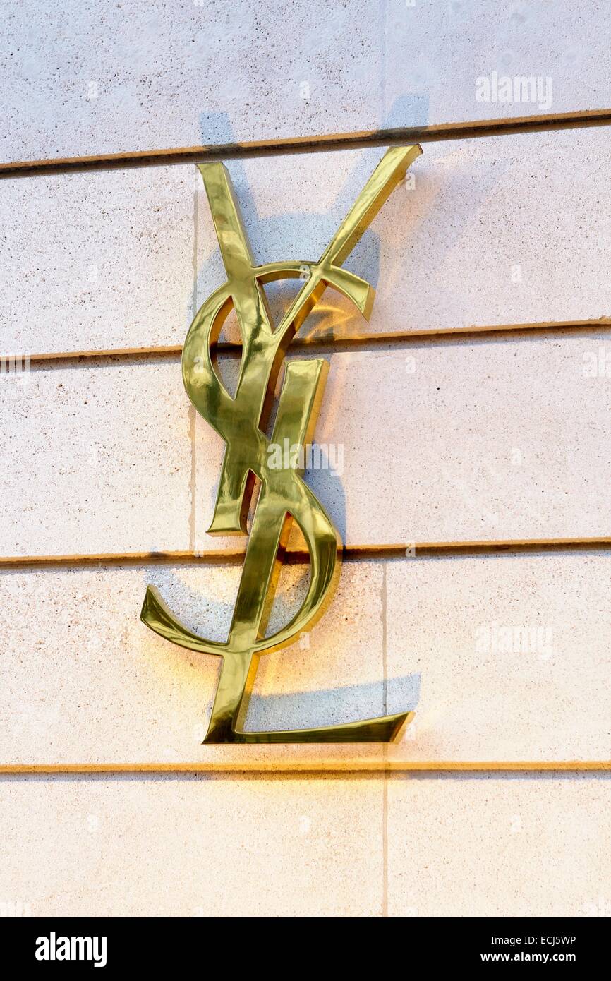 France, Paris, Luxury shops on Montaigne Avenue, Yves Saint Laurent Logo  Stock Photo - Alamy