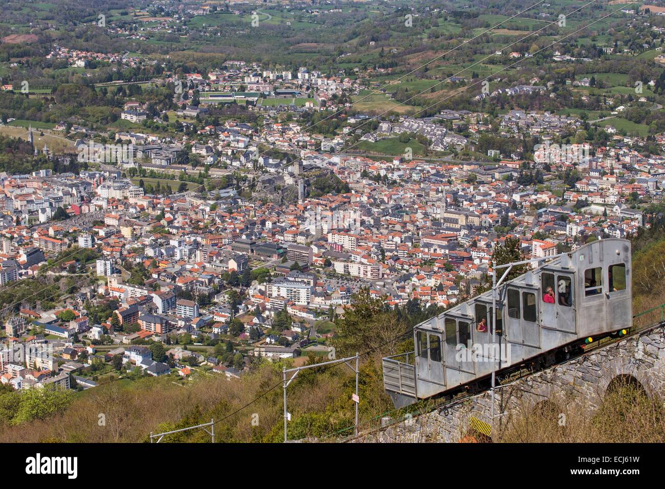 France Hautes Pyrenees Lourdes View Of Lourdes From The Pic Du Jer Stock Photo Alamy