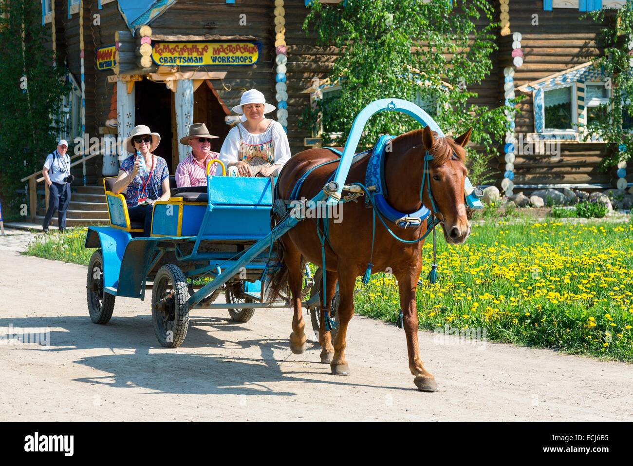 Russia, Verkhniye Mandrogi, A horse drawn carriage Stock Photo