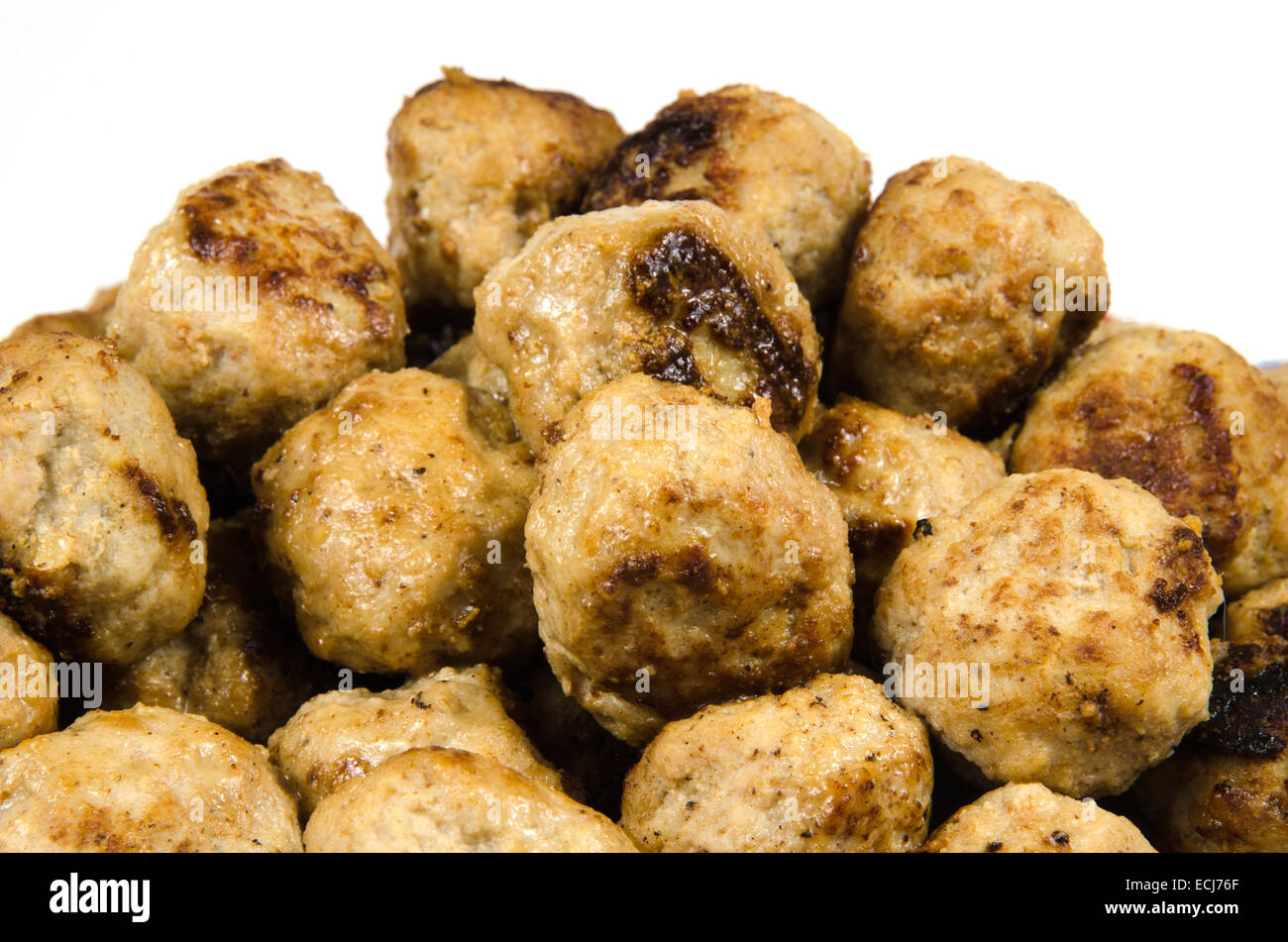 Closeup of newly fried meatballs in a heap Stock Photo
