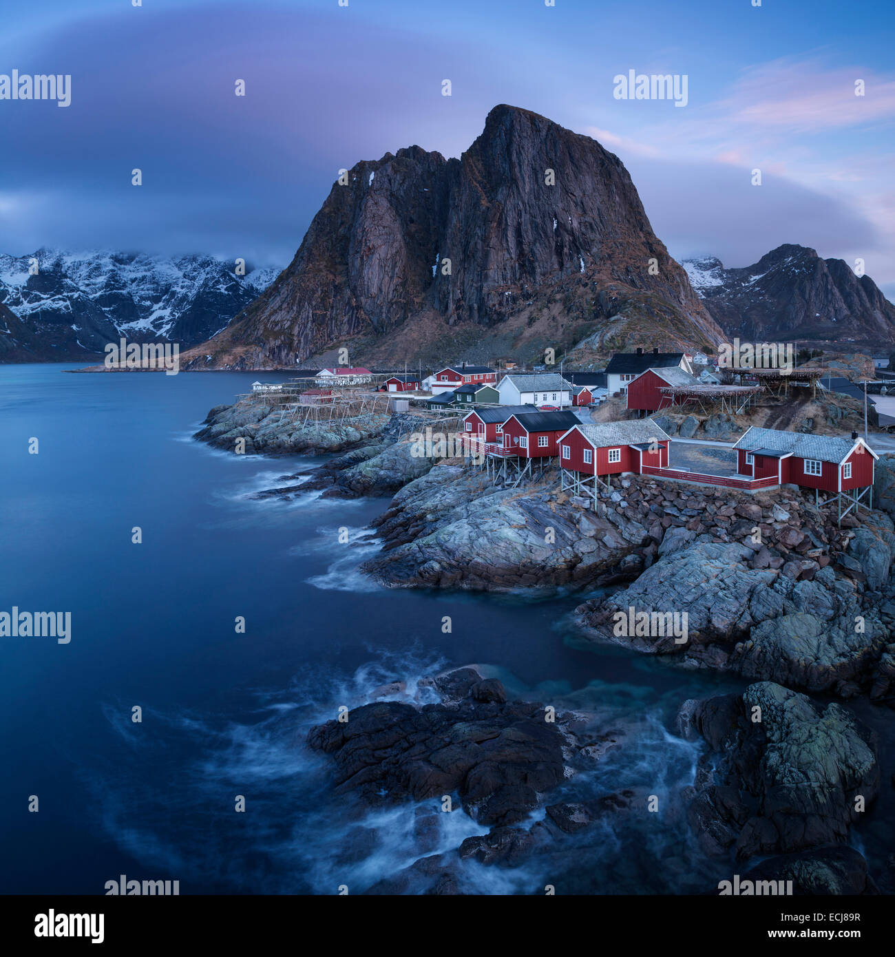 Scenic village of Hamnøy, near Reine, Moskenesøy, Lofoten Islands, Norway Stock Photo