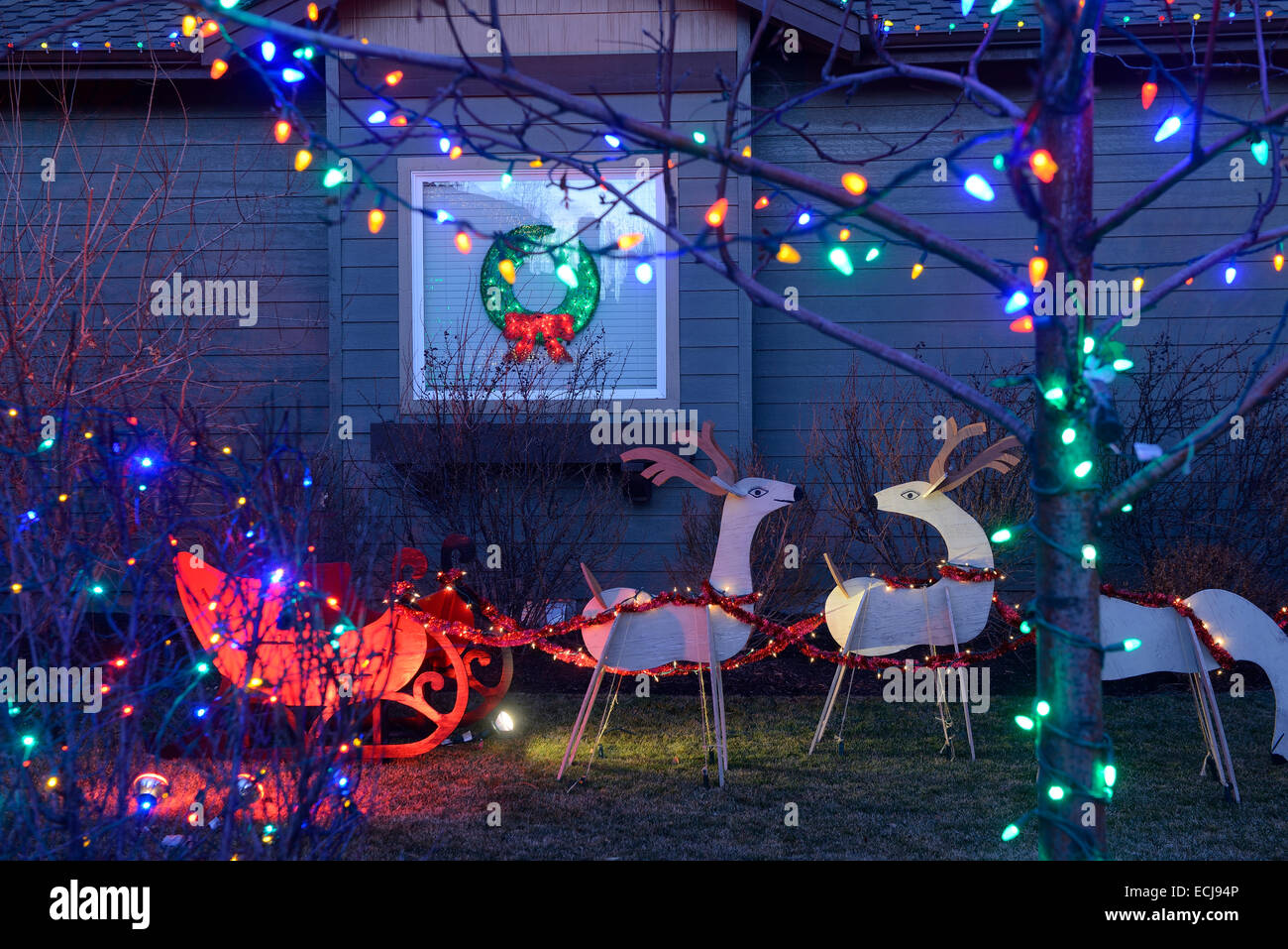christmas decorations at private home, Bend,Oregon,USA Stock Photo