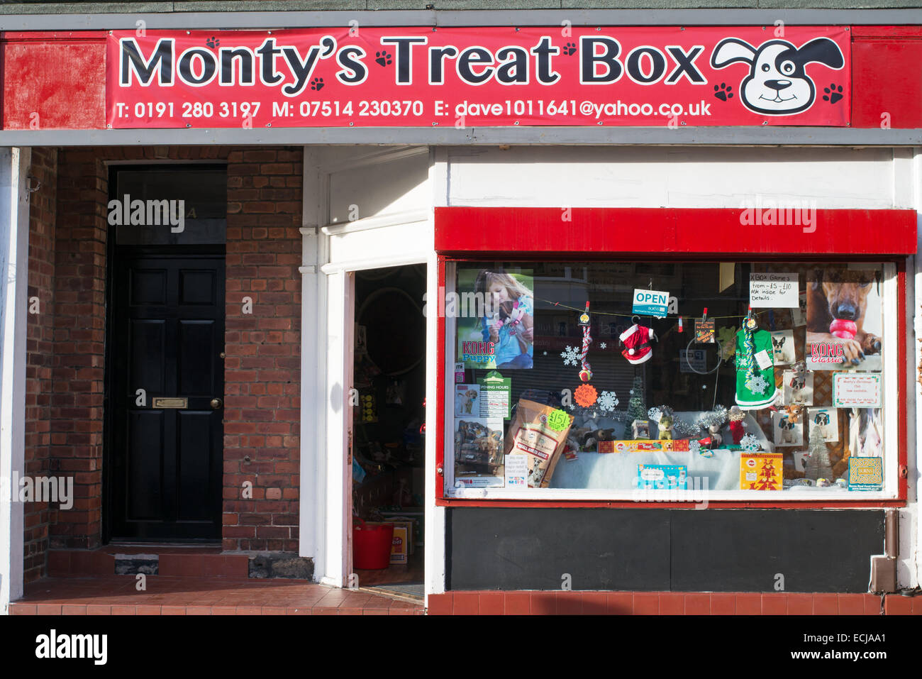 Monty's Treat Box, small family run independent pet shop, Whitley Bay north east England, UK Stock Photo