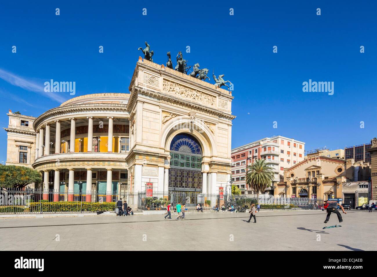 Italy, Sicily, Palermo, a place Ruggero Settimo-, Politeama Theatre, built from 1865 to 1891. Stock Photo