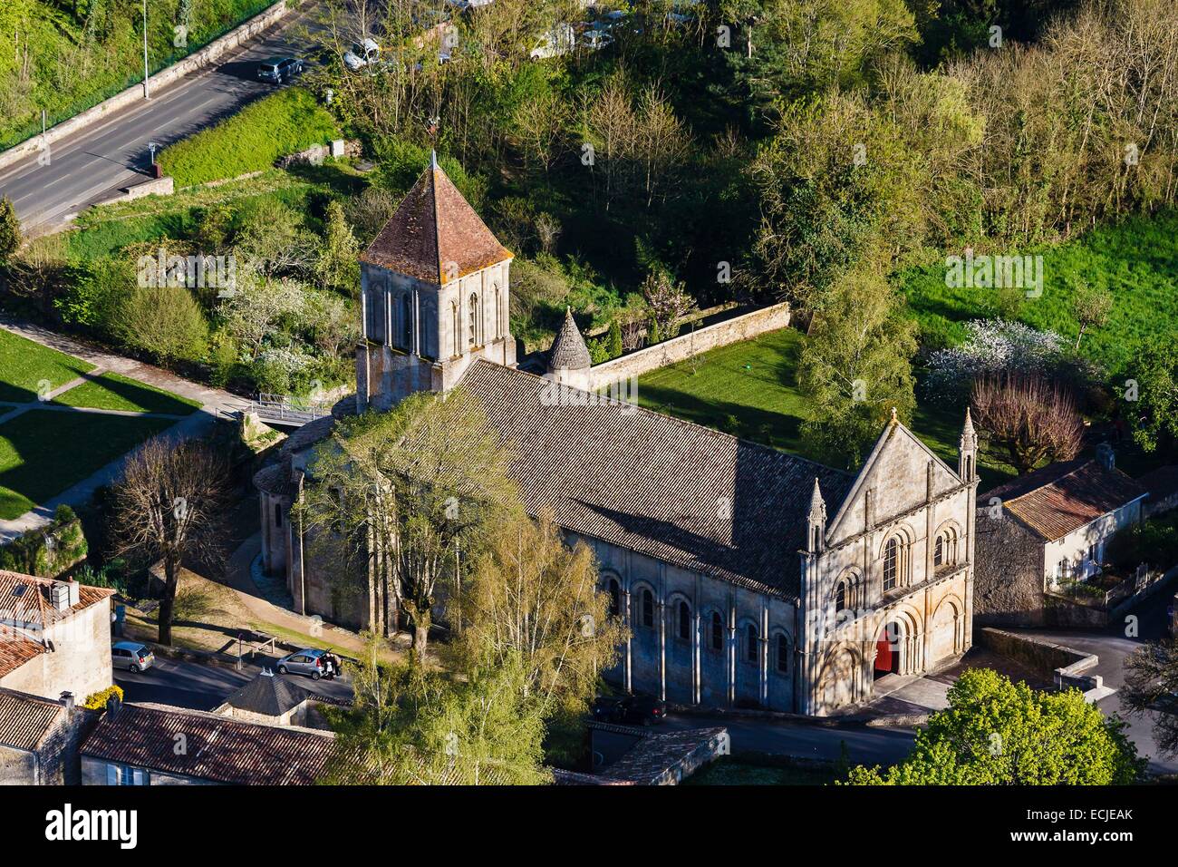 France, Deux Sevres, Melle, Saint Hilaire church (aerial view) Stock Photo