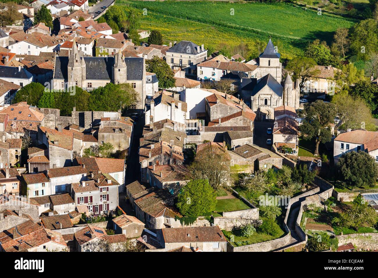 France, Deux Sevres, Melle, the village (aerial view) Stock Photo