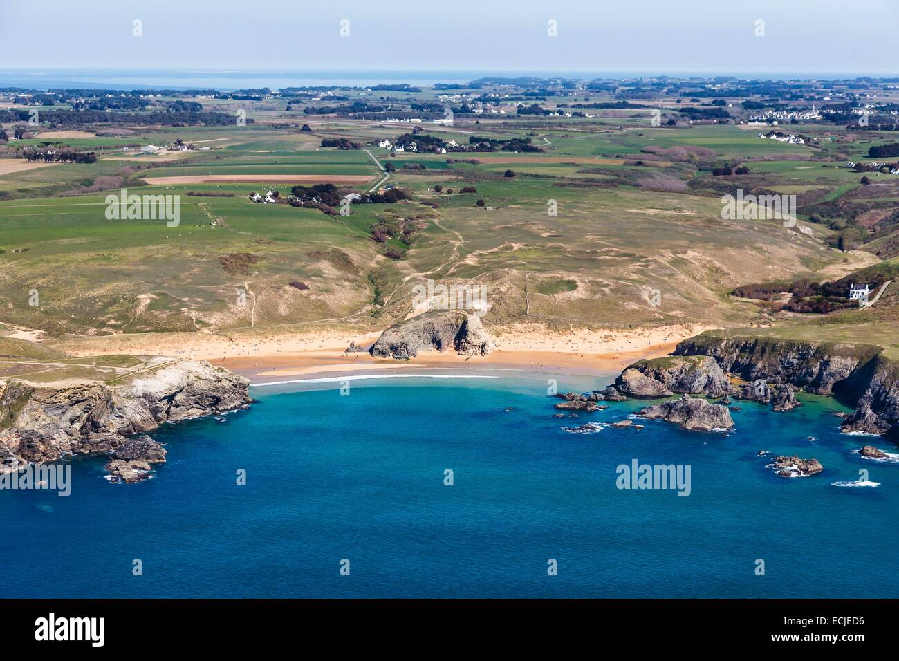 France Morbihan Belle Ile En Mer Sauzon Donnant Port Aerial View Stock Photo Alamy