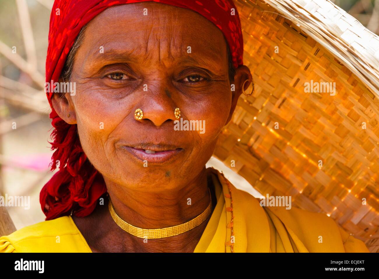 India, Chhattisgarh, Tokapal, adivasi woman portrait Stock Photo