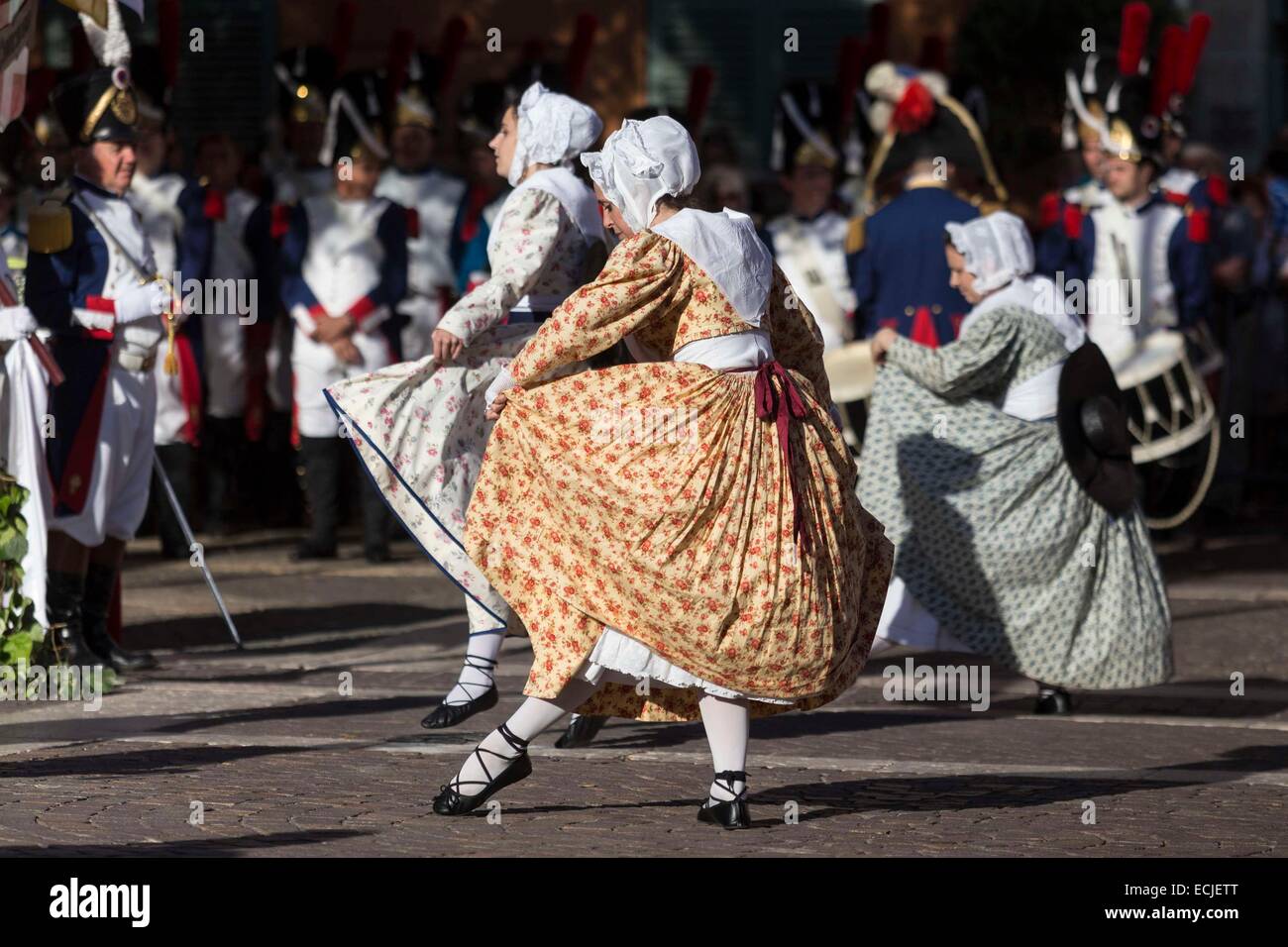 France, Var, Frejus, La Bravade, traditional festival in honor of the arrival of Saint Francois de Paule in the city, provencal traditional dance Stock Photo