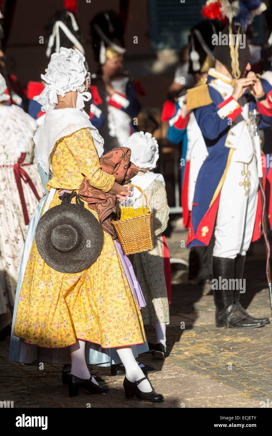 France, Var, Frejus, La Bravade, traditional festival in honor of the arrival of Saint Francois de Paule in the city, provencal traditional costume Stock Photo