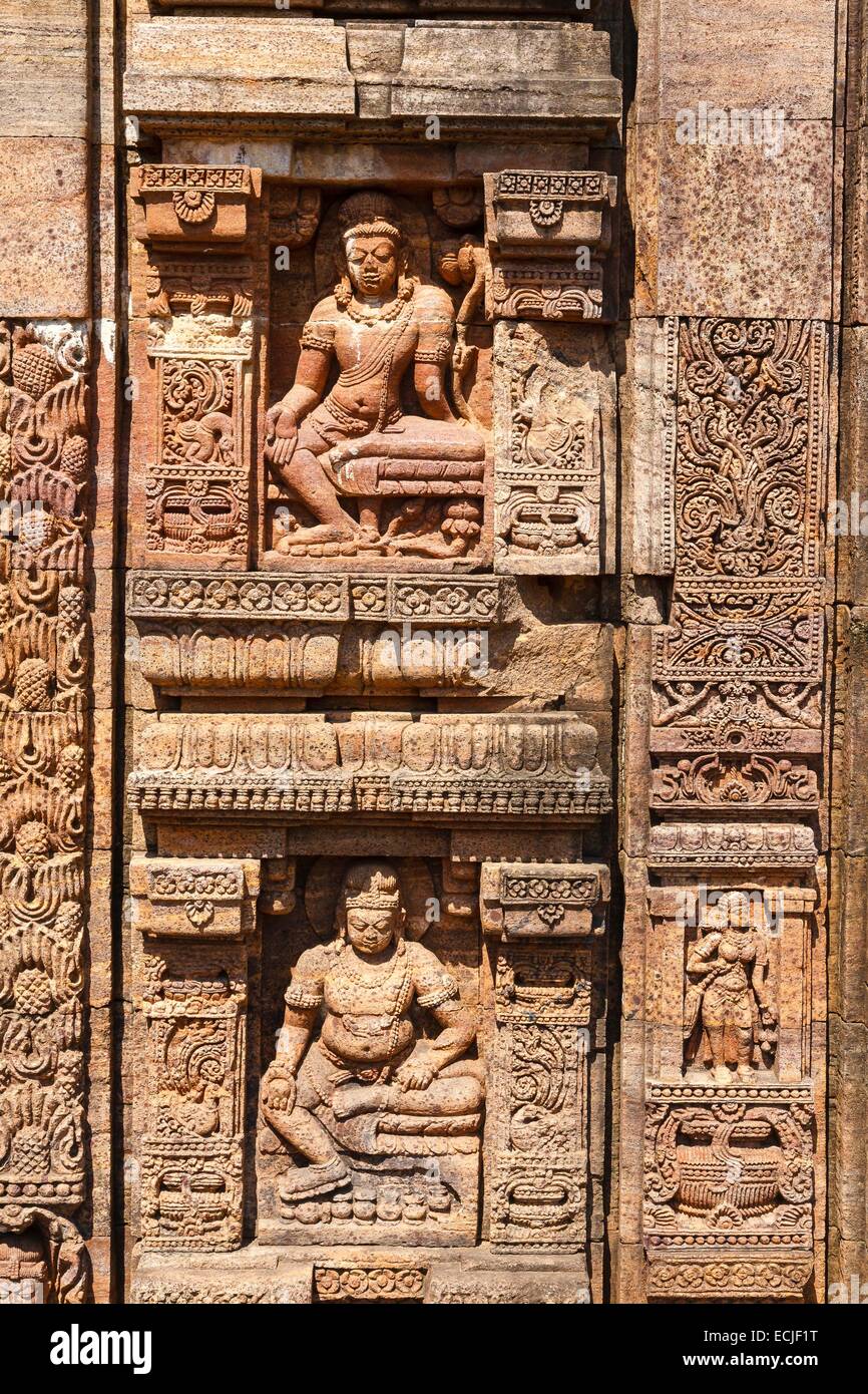 India, Odisha, Ratnagiri, buddhist monastery dated 8th-11th century, detail of the carved wall Stock Photo