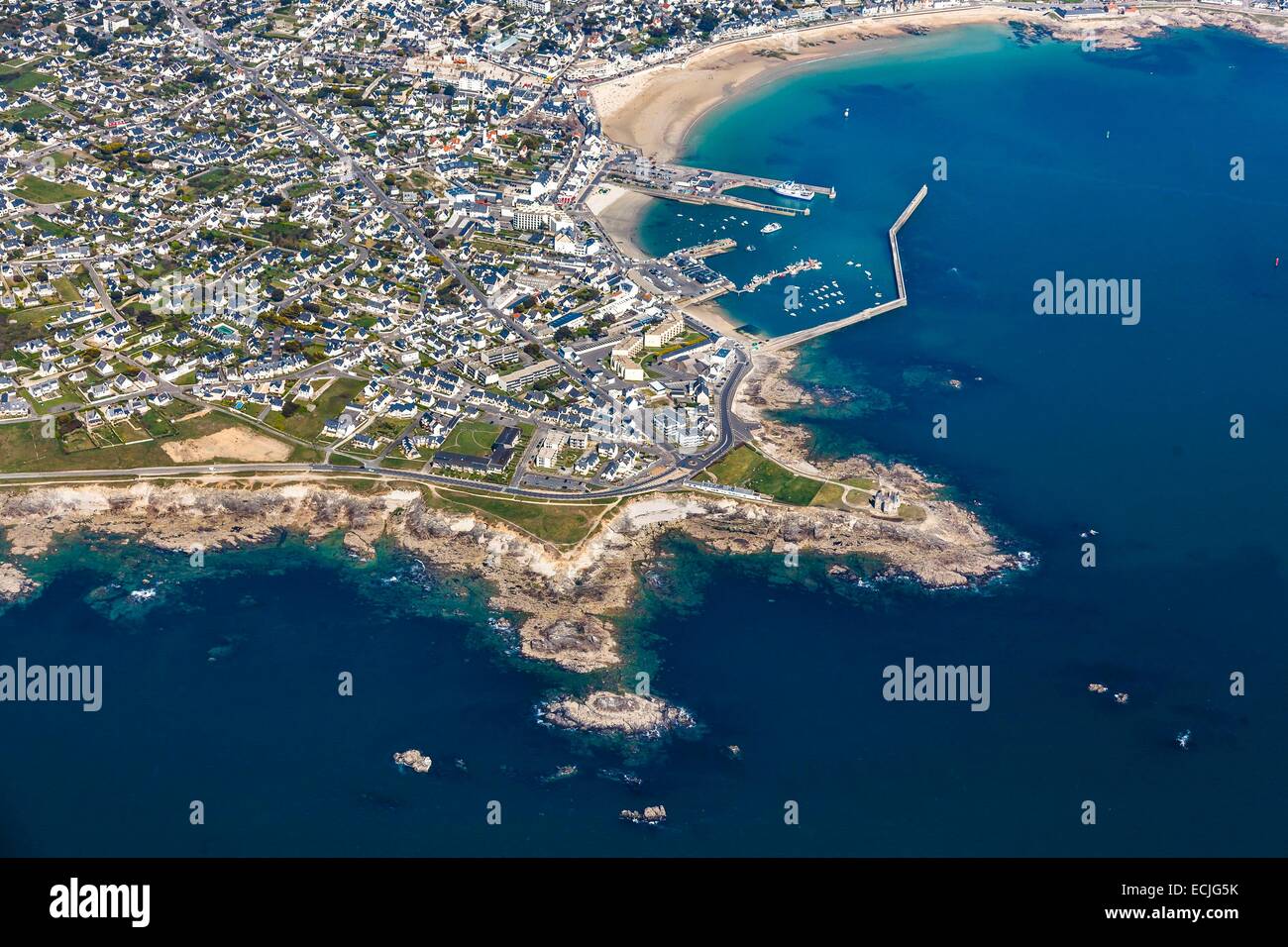 France, Morbihan, Quiberon, Beg er Lan and Port Maria (aerial view) Stock Photo