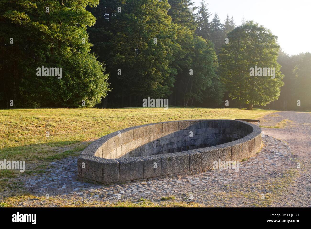 France, Saone et Loire, Saint Leger sous Beuvray, Bibracte, a Gaulish oppidum or fortified city, was the capital of the Aedui and one of the most important hillforts in Gaul, Monumental Fountain, Mont Beuvray, Parc Naturel Regional du Morvan (Regional Nat Stock Photo