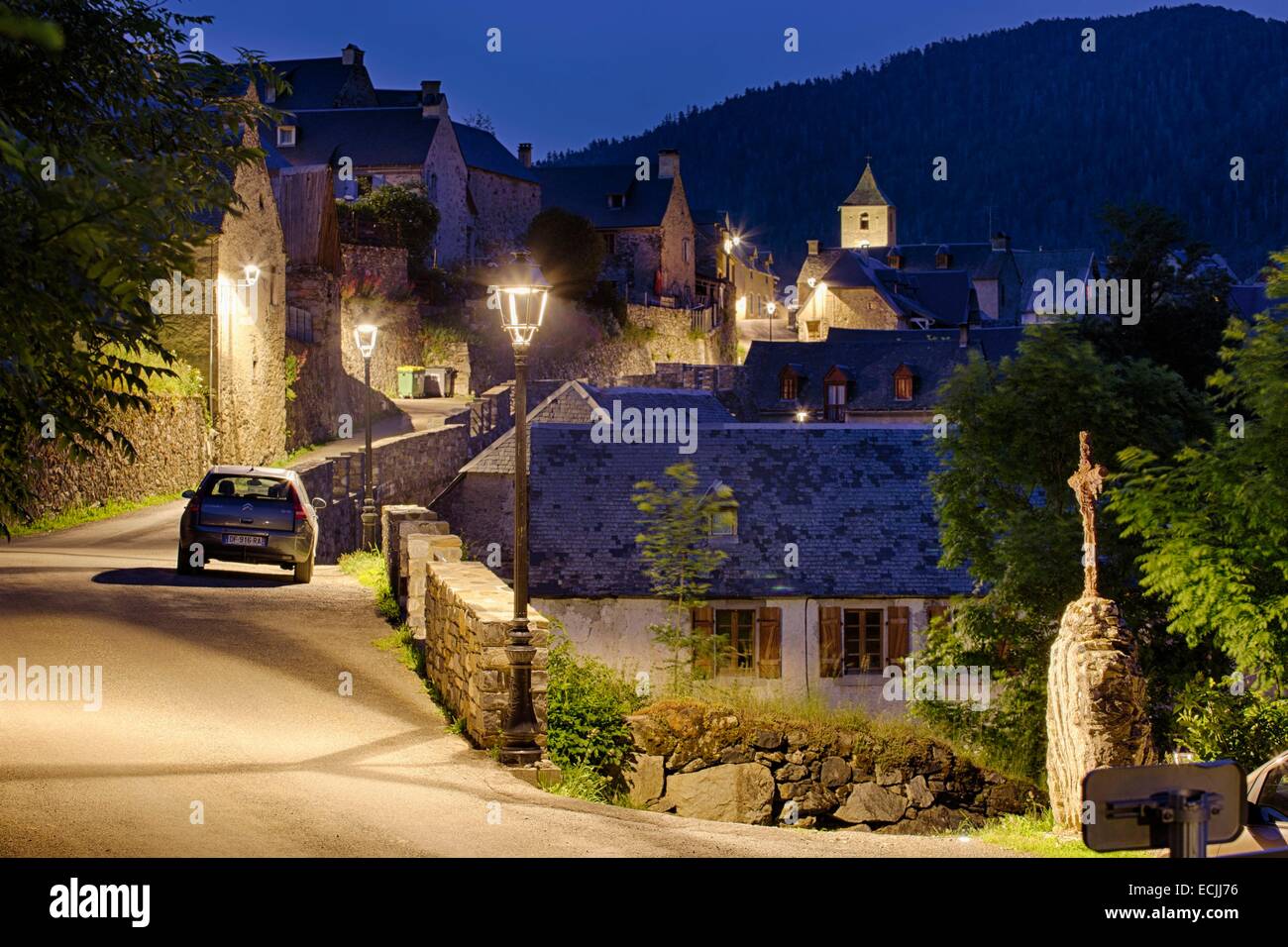 France, Hautes Pyrenees, Aulon, located in the buffer zone of the International Dark Sky Reserve, this village is a pilot site for the program to improve public lighting Stock Photo