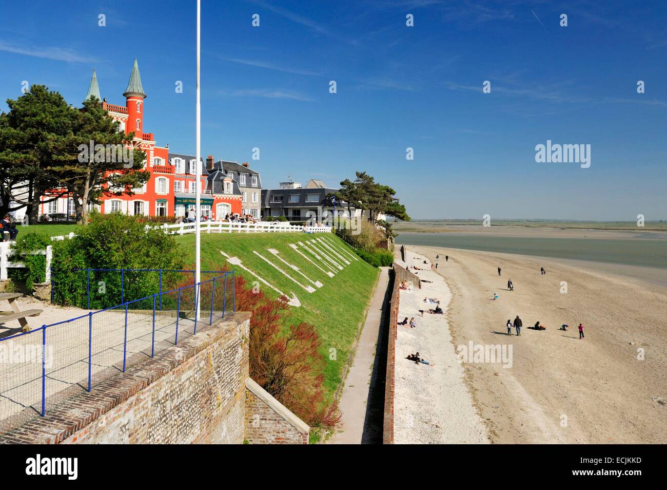France, Somme, Le Crotoy, hotel restaurant Les Tourelles at beachside Stock Photo