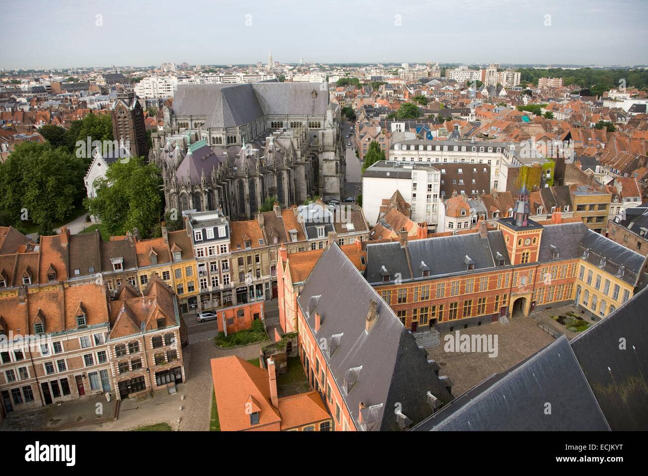France, Nord, Lille, contesse hospice museum and Notre Dame de la Treille cathedral (aerial view) Stock Photo