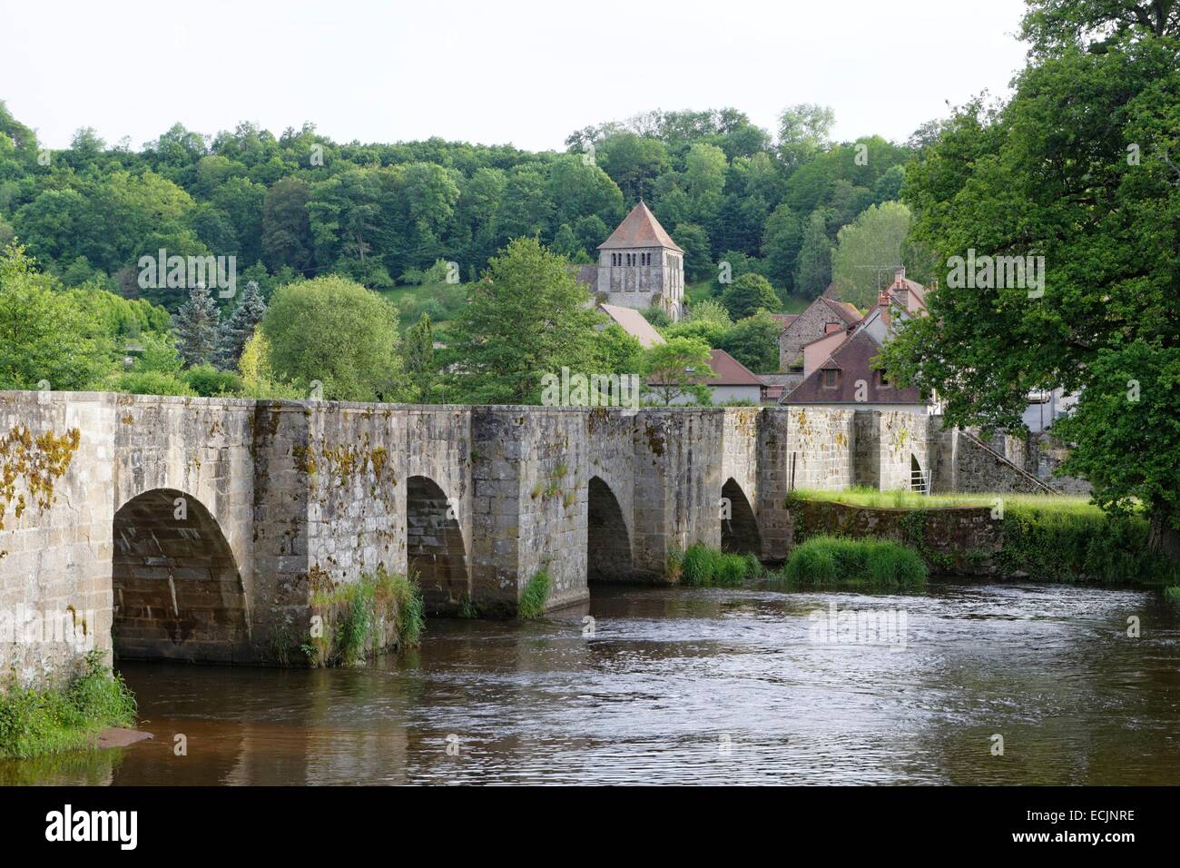 France, Creuse, Moutier d'Ahun, medieval stone bridge, 12th century ...