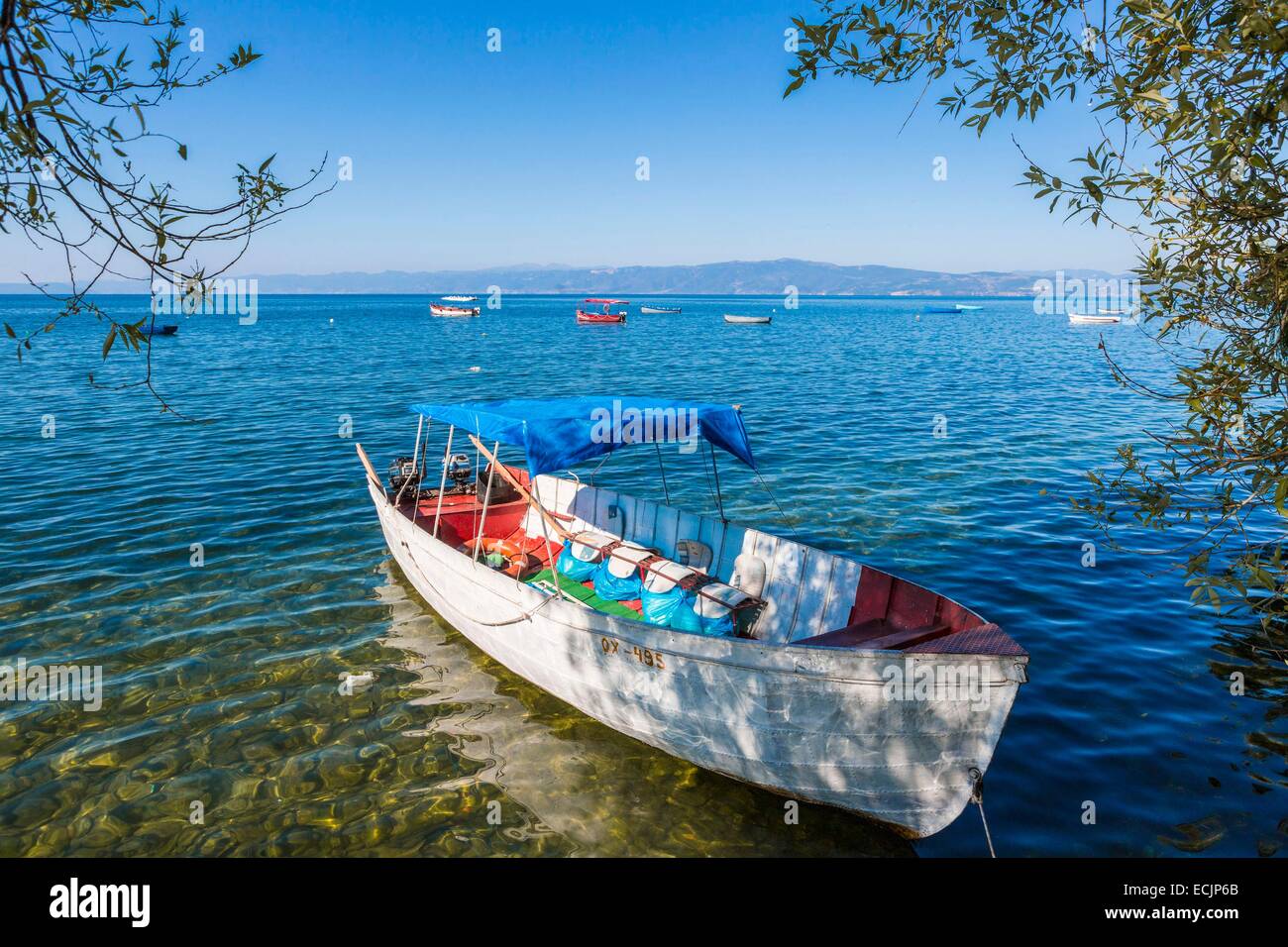 Republic of Macedonia, Lake Ohrid, listed as World Heritage by UNESCO Site, fisherman boat Stock Photo