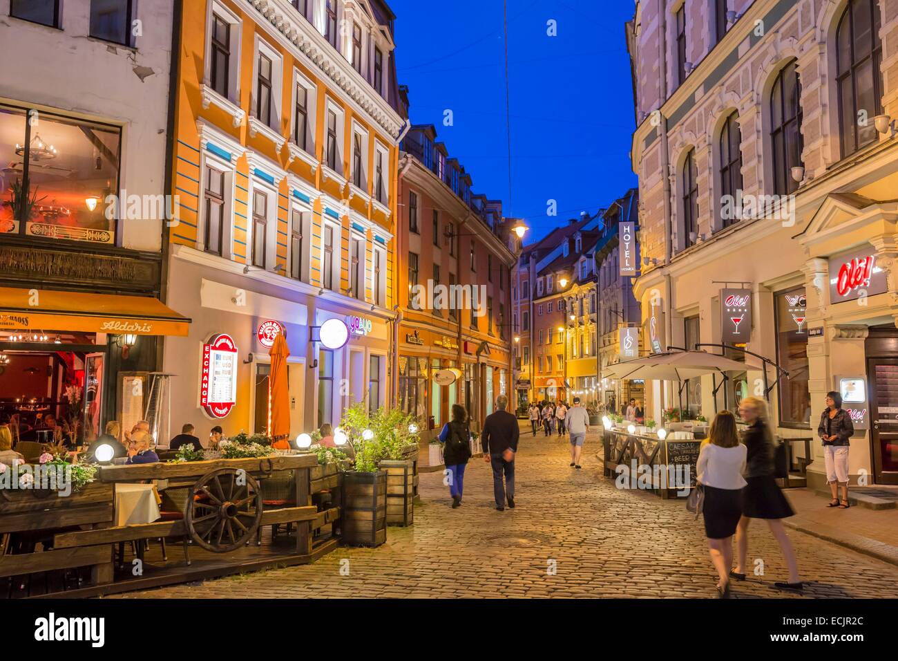 Latvia (Baltic States), Riga, European capital of culture 2014, historical centre listed as World Heritage by UNESCO, old town, street Audeju Stock Photo