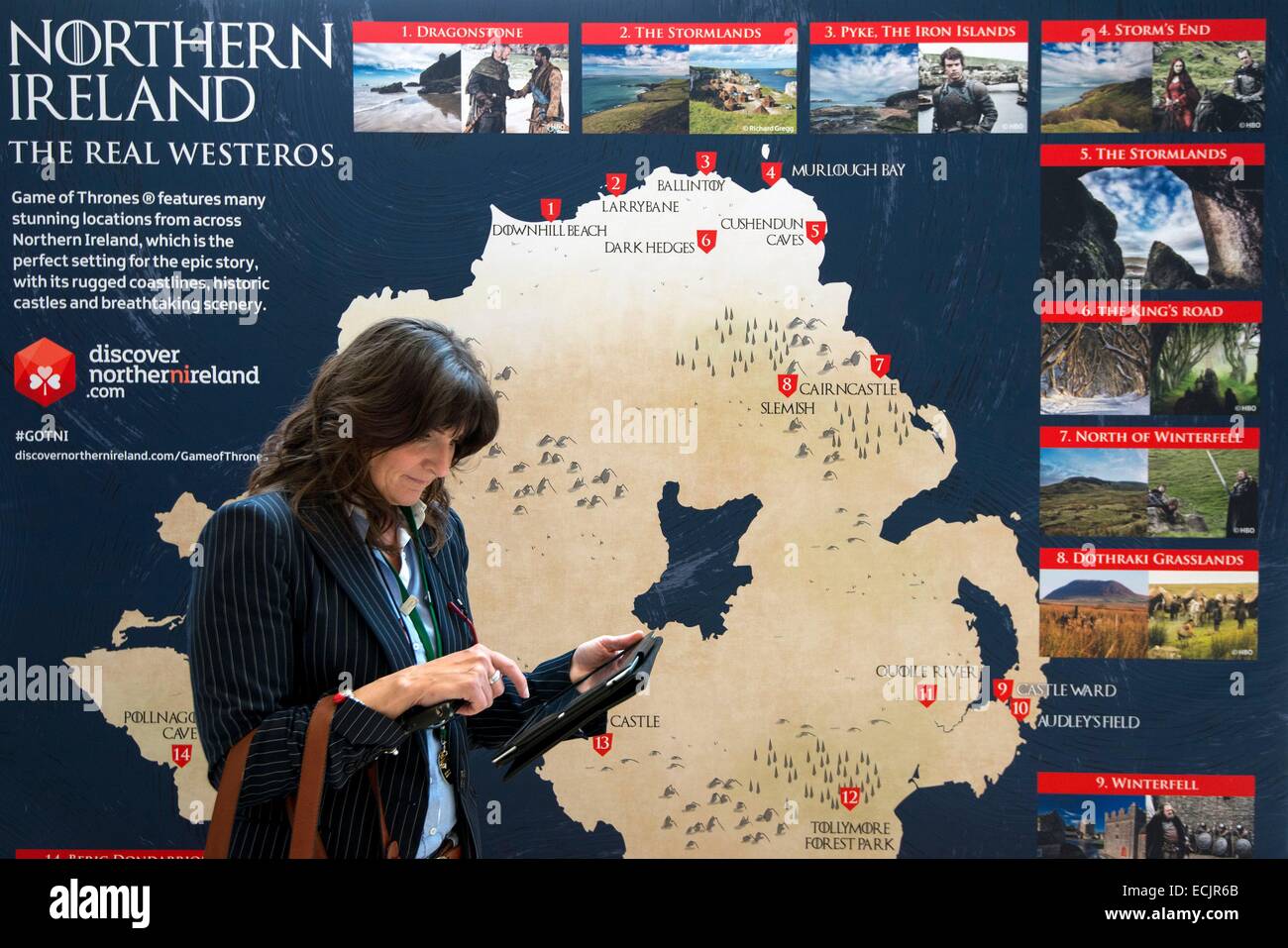 United Kingdom, Northern Ireland, Belfast, Game of Thrones exhibition at the Belfast Waterfront, the map of the world of Westeros Stock Photo