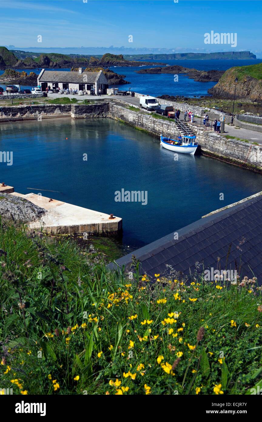 United Kingdom, Northern Ireland, County Antrim, Ballintoy, it's the bleak and blustery homeland of the Greyjoys, when Theon first returned to his birthplace, he arrived at Ballintoy Harbour, His baptism took place on the beach there Stock Photo