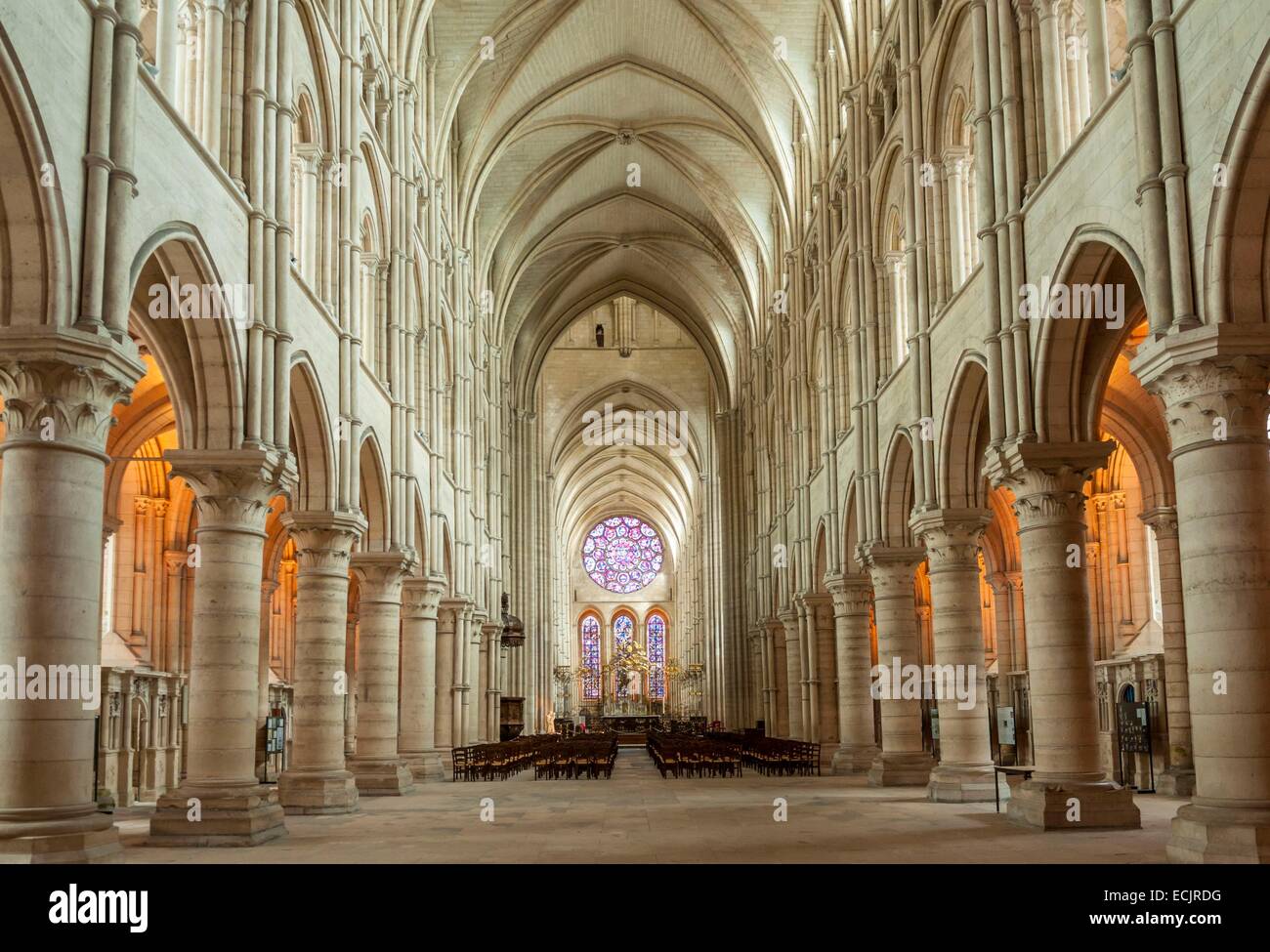 France, Aisne, Laon, inside Notre Dame Cathedral Stock Photo