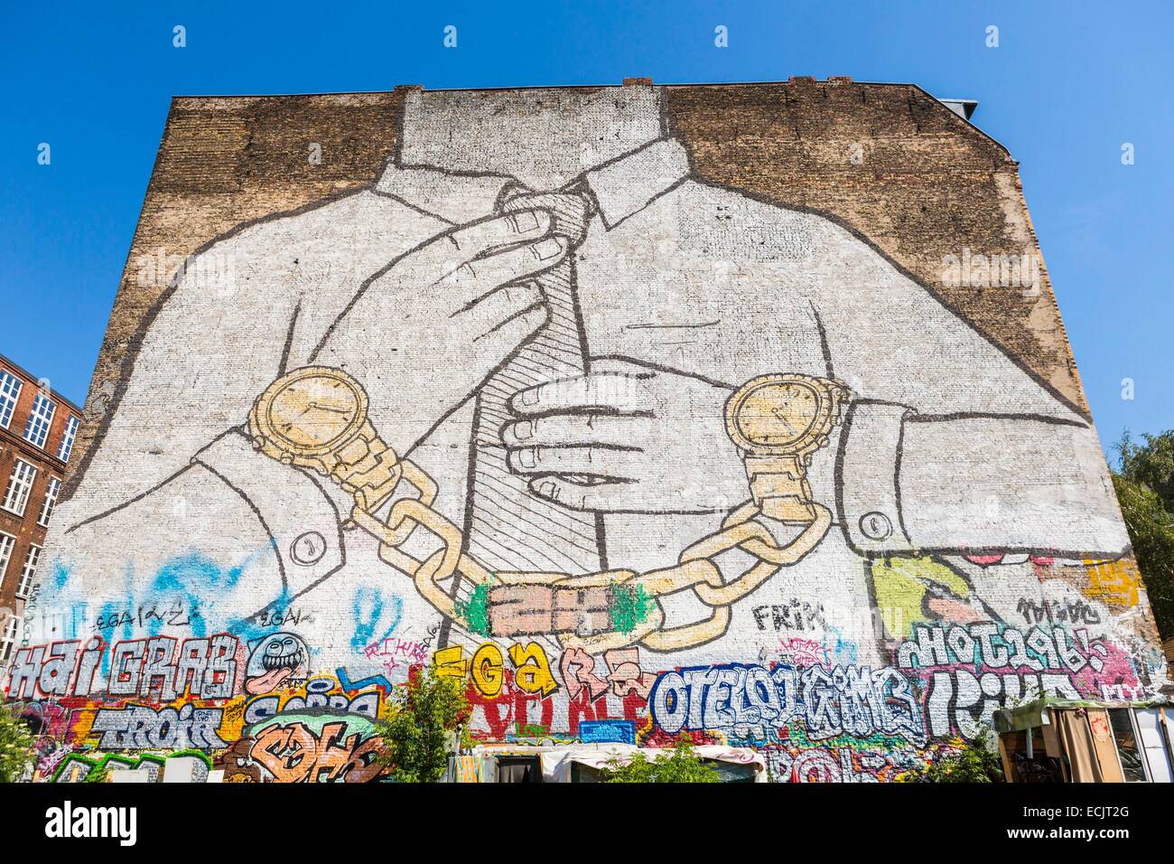 Germany, Berlin, East Berlin district of Kreuzberg, mural artist Blu, the Cuvrystrasse Street at the corner with Schlesische Strasse Stock Photo