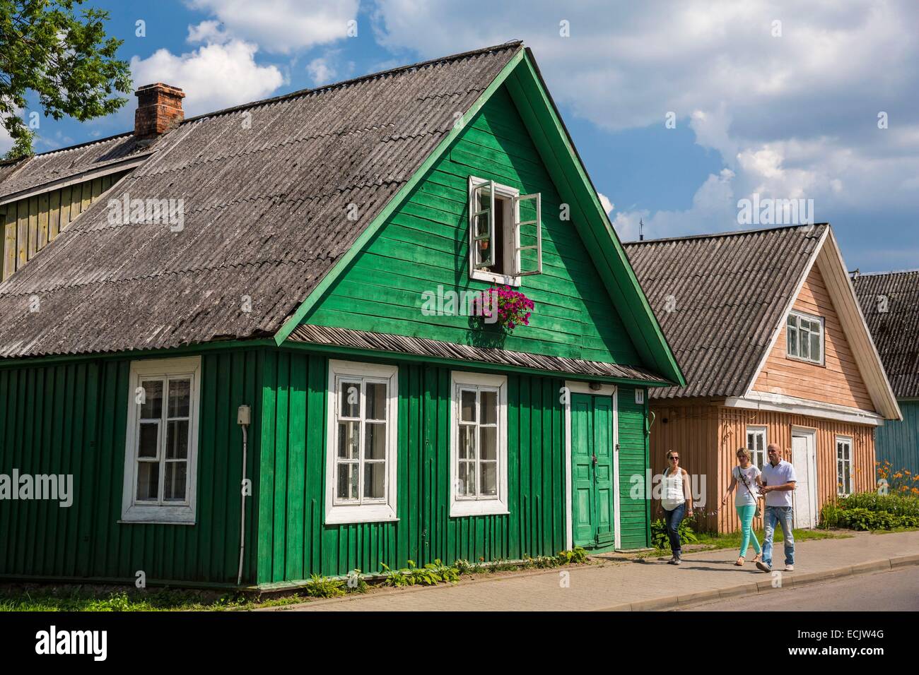 Lithuania (Baltic States), Trakai, a wooden house in the main street of Trakai where the Karaites used to live Stock Photo