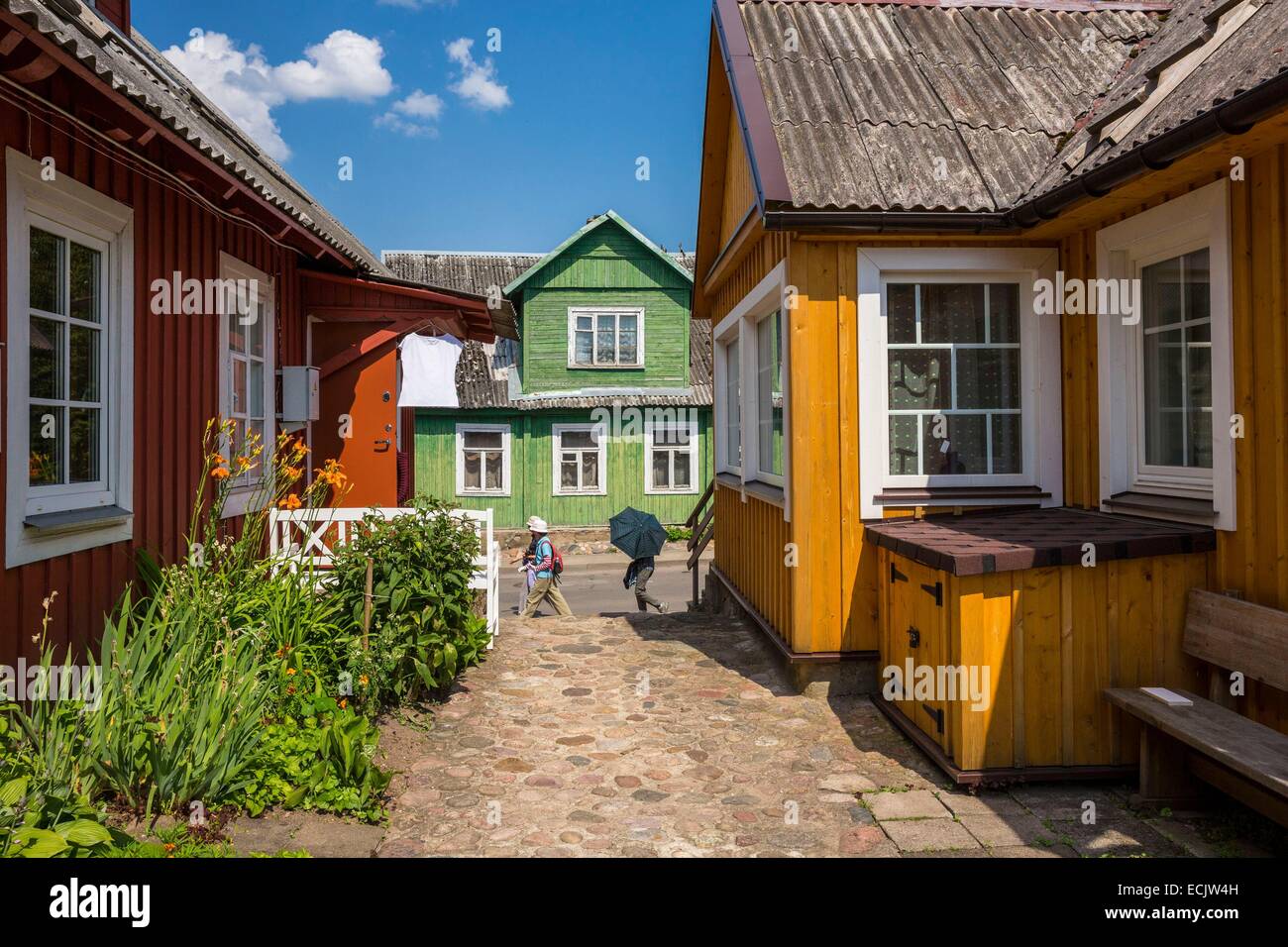 Lithuania (Baltic States), Trakai, a wooden house in the main street of Trakai where the Karaites used to live Stock Photo