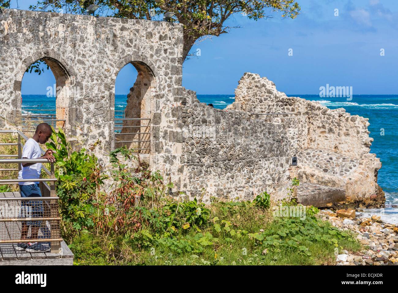 France, Guadeloupe (French West Indies), Grande Terre, Le Moule, ruins of the old lemonade factory located at the seaside Stock Photo