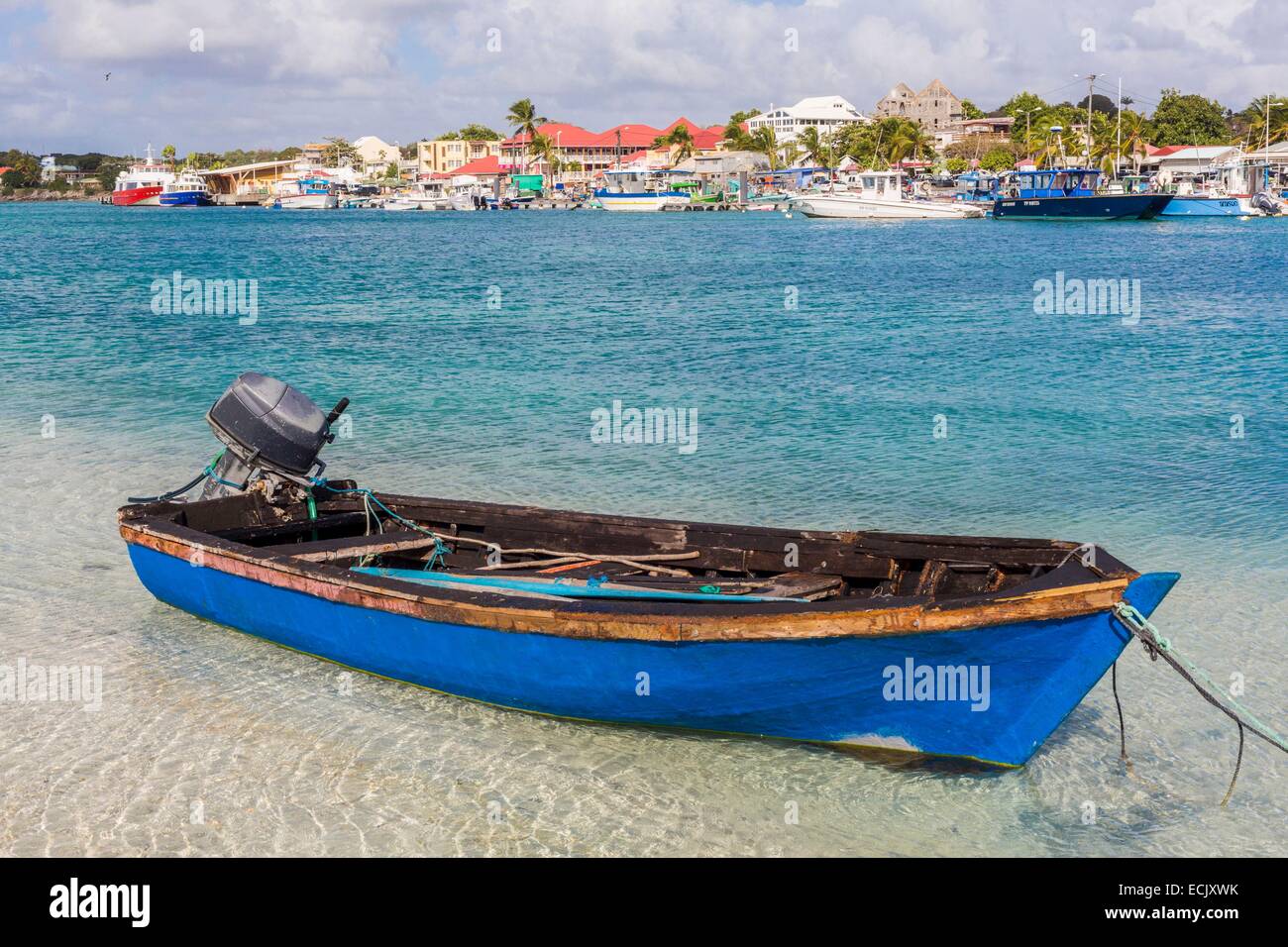 France, Guadeloupe (French West Indies), Grande Terre, Saint Francois, motor boat with the bottom fishing port Stock Photo