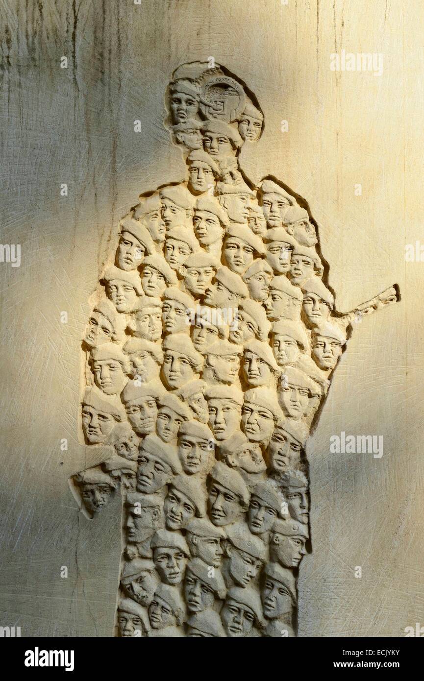 France, Moselle, Veckring, Maginot Line, Hackenberg Fortress, stele in memory of the 1940 fighters by sculptor Sylvain Divo Stock Photo