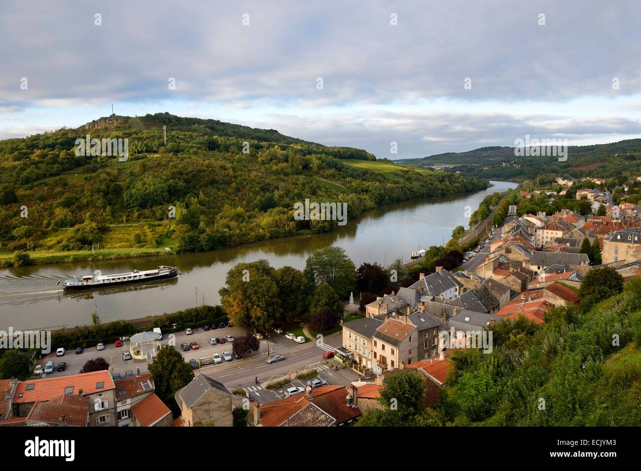 France, Moselle, Moselle Valley, Sierck les Bains on the Moselle River Stock Photo