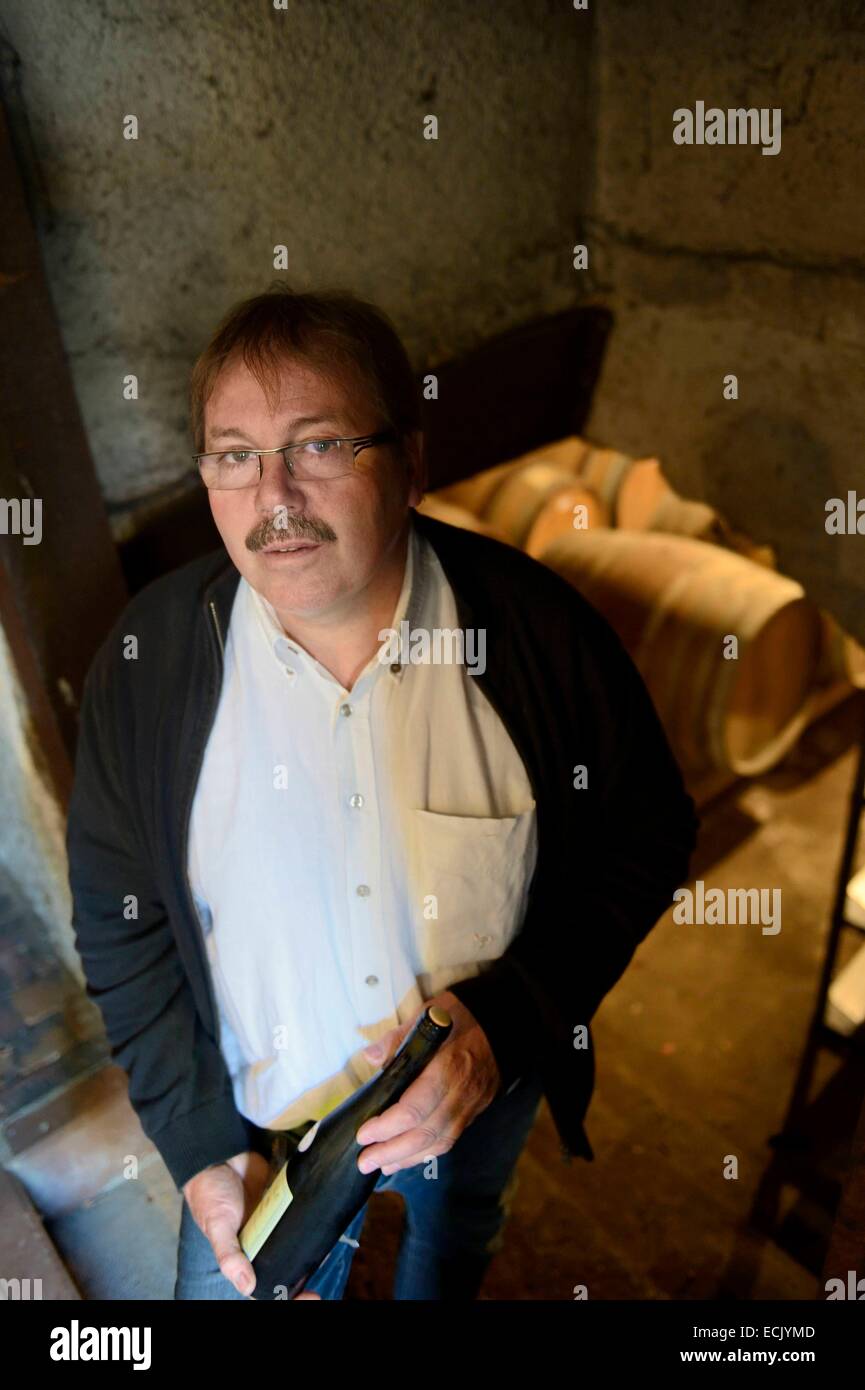 France, Moselle, Petite Hettange, Jean Marie Leisen Moselle wine producer, 'Stromberg domain Stock Photo
