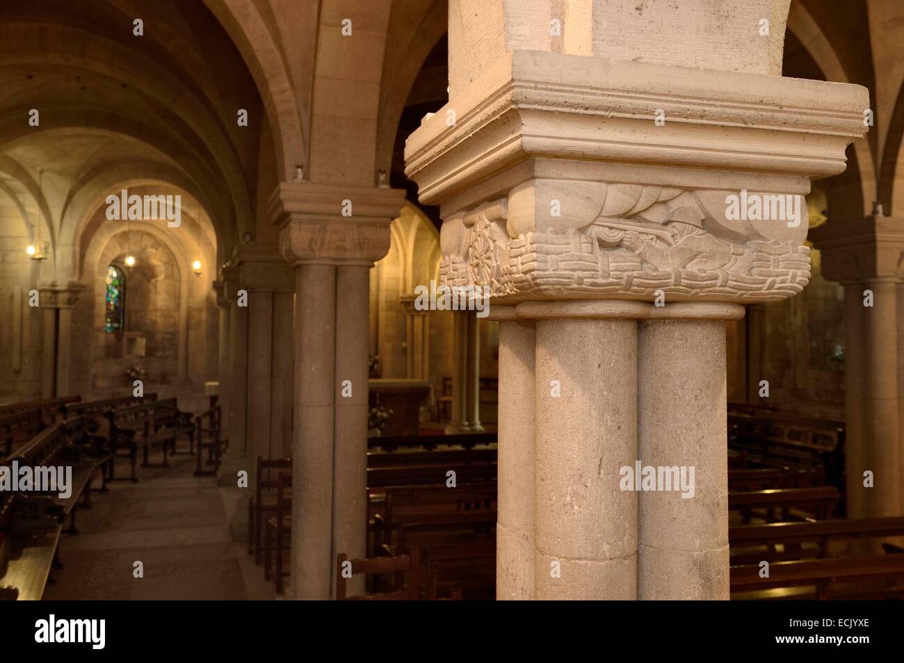 France, Meuse, Verdun, district of Ville Haute (Upper Town), Cathedral of the 10th century, eastern crypt Stock Photo