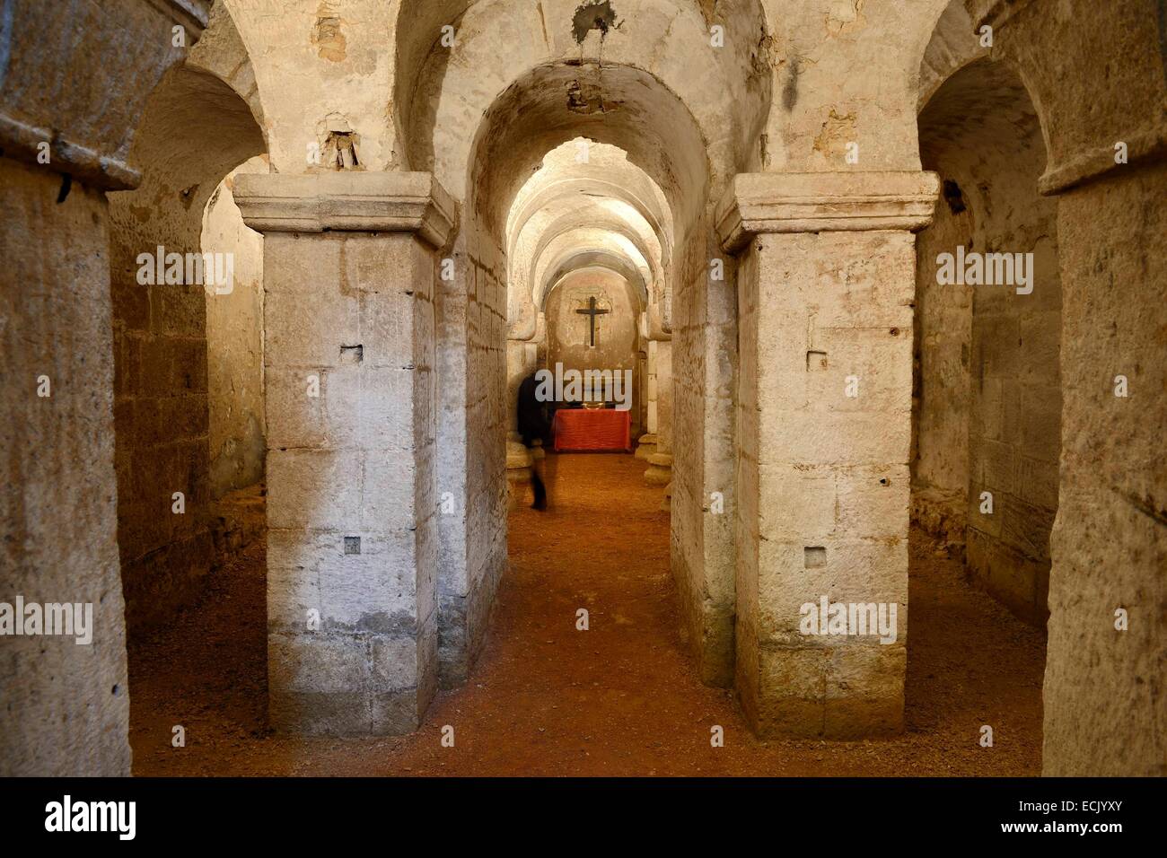France, Meuse, Verdun, the 11th century crypt of the former Benedictine abbey of Saint Maur Stock Photo