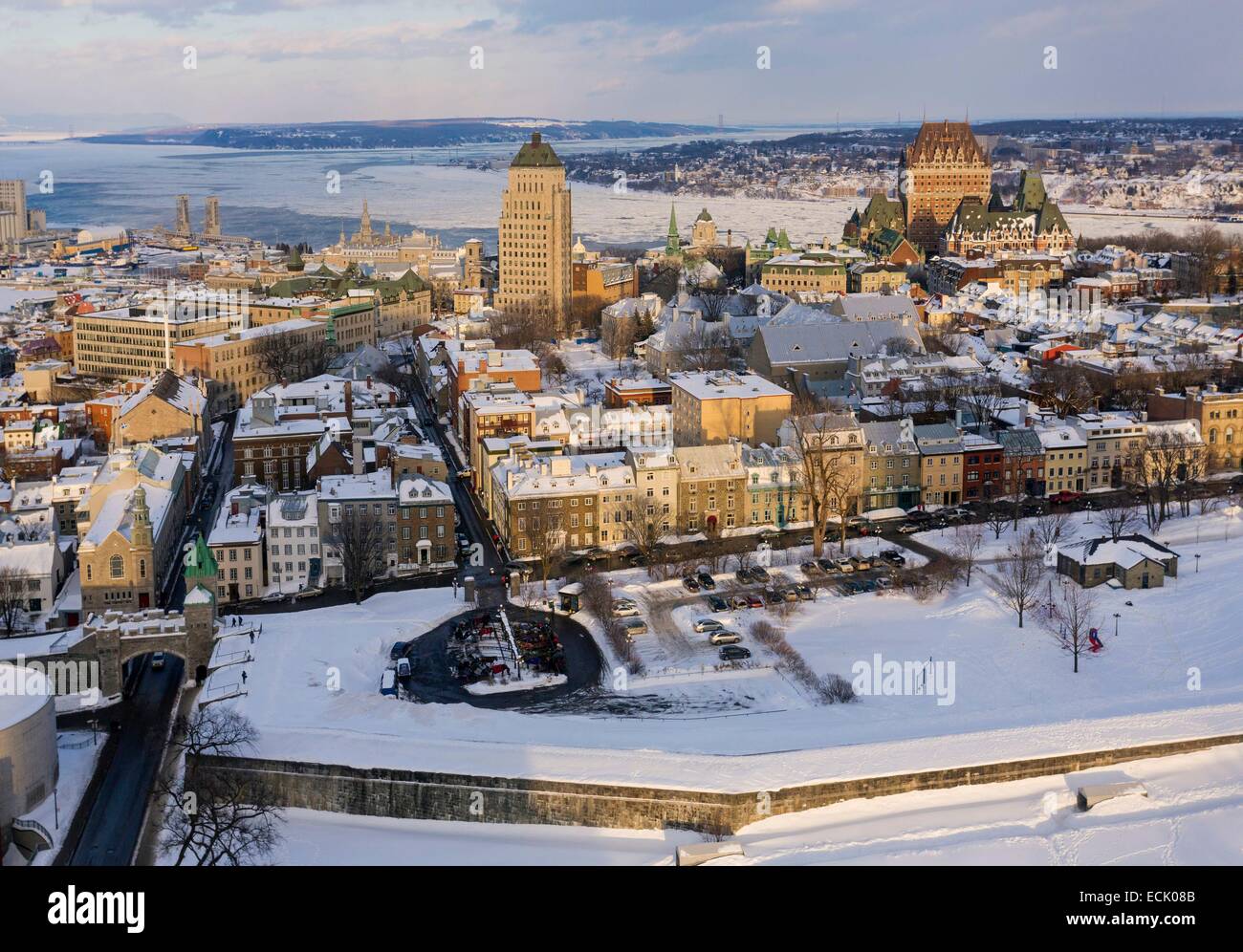 Canada, Quebec province, Quebec City in winter, the Upper Town of Old Québec declared a World Heritage by UNESCO Stock Photo