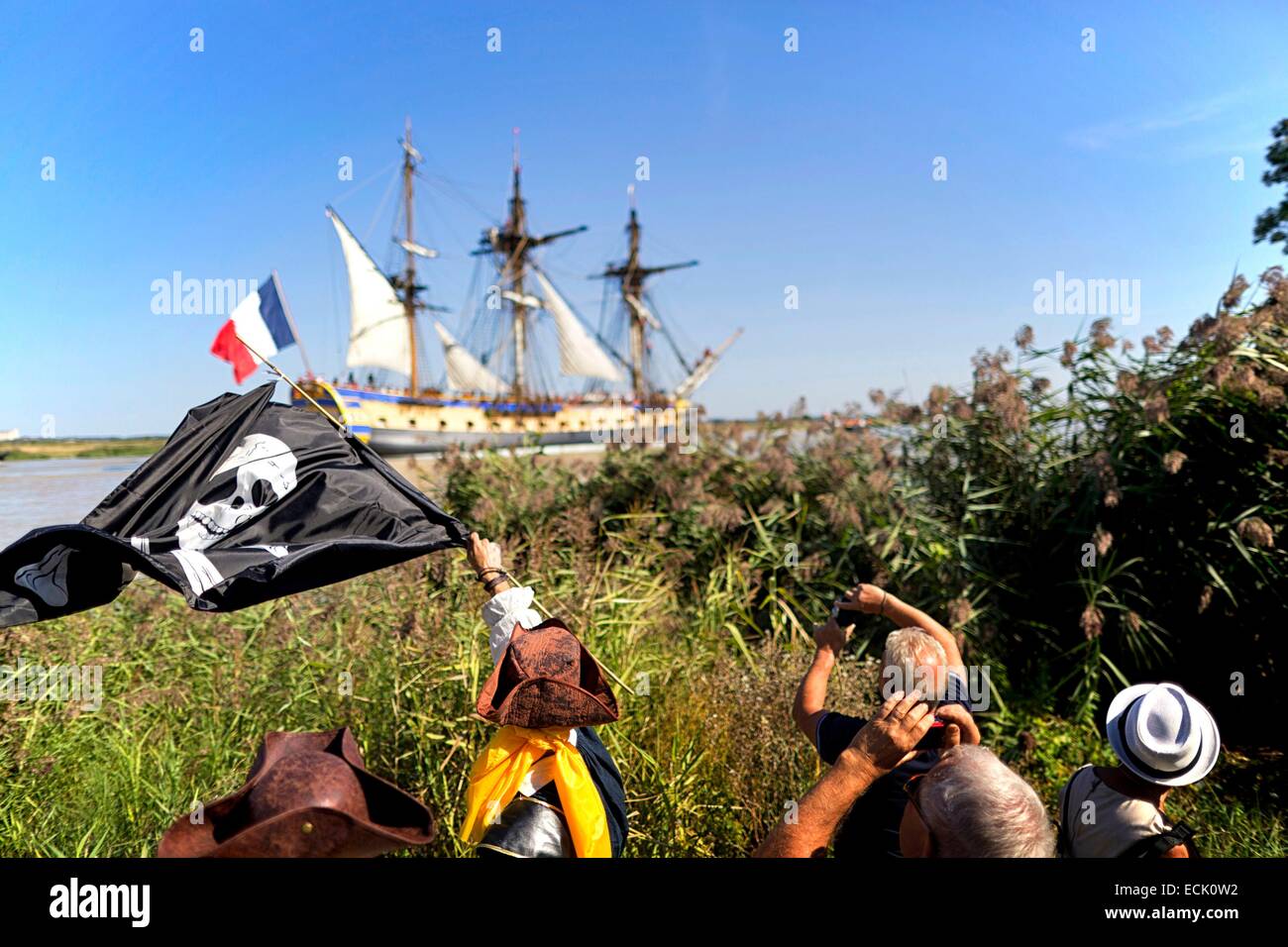 France, Charente Maritime, Rochefort, first launching of the Hermione frigate, audience Stock Photo