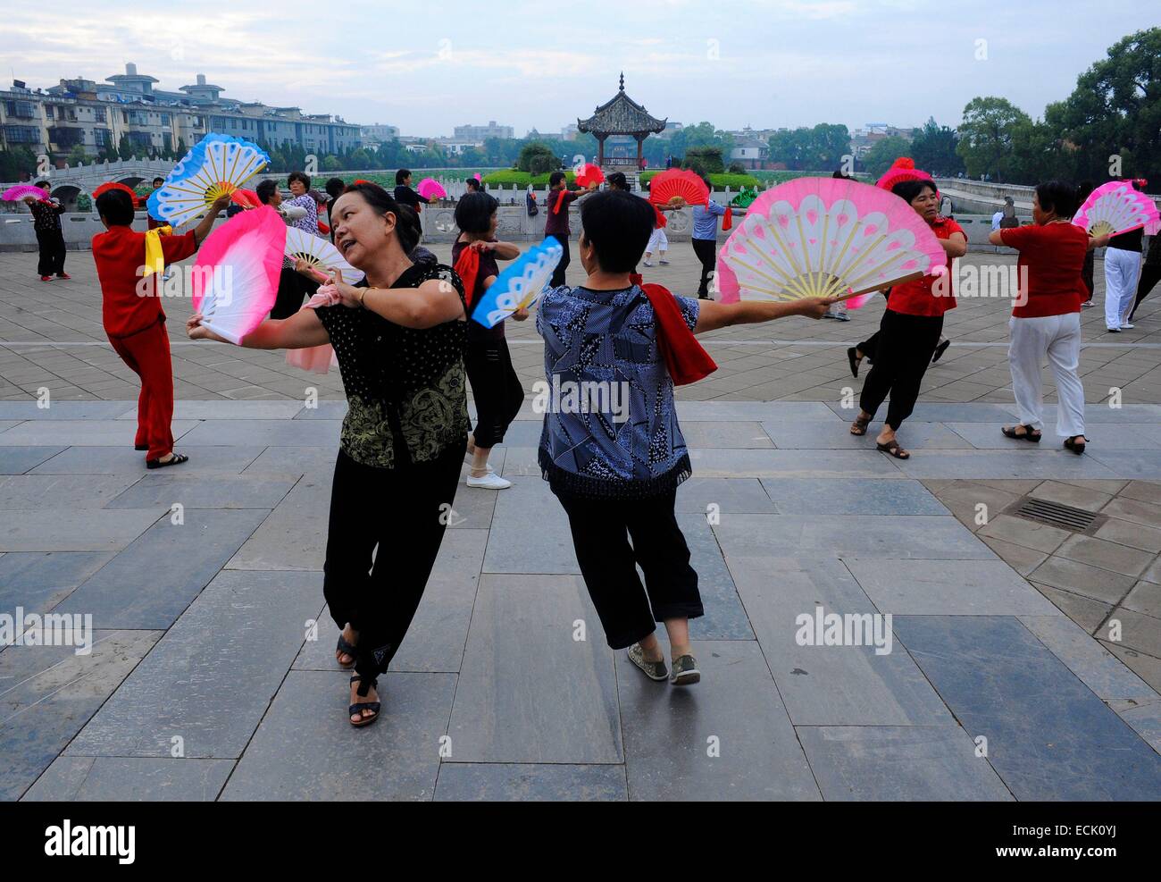 China, Yunnan Province, Jianshui, Tai Chi in front of the temple of Confucius Stock Photo