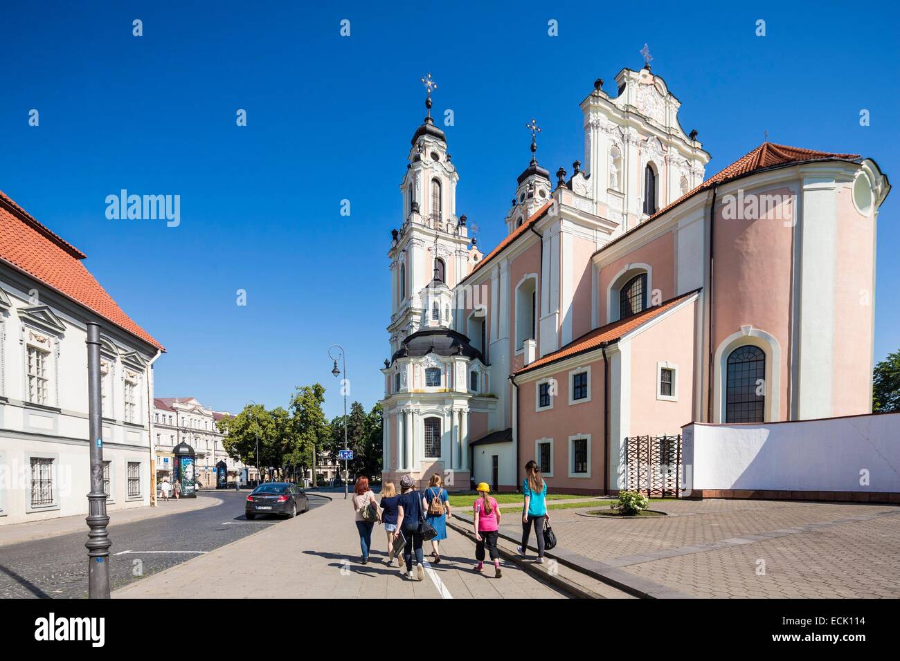 Lithuania (Baltic States), Vilnius, historical center listed as World Heritage by UNESCO, St Catherine Baroque Church transformed into a concert hall and theater, street Vilniaus Gatve Stock Photo