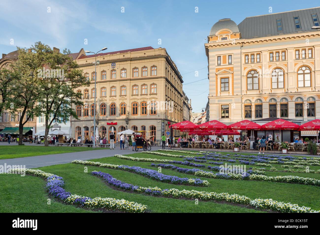 Latvia, Vidzeme, Riga, European capital of culture 2014, historical centre listed as World Heritage by UNESCO, Livu Square Stock Photo